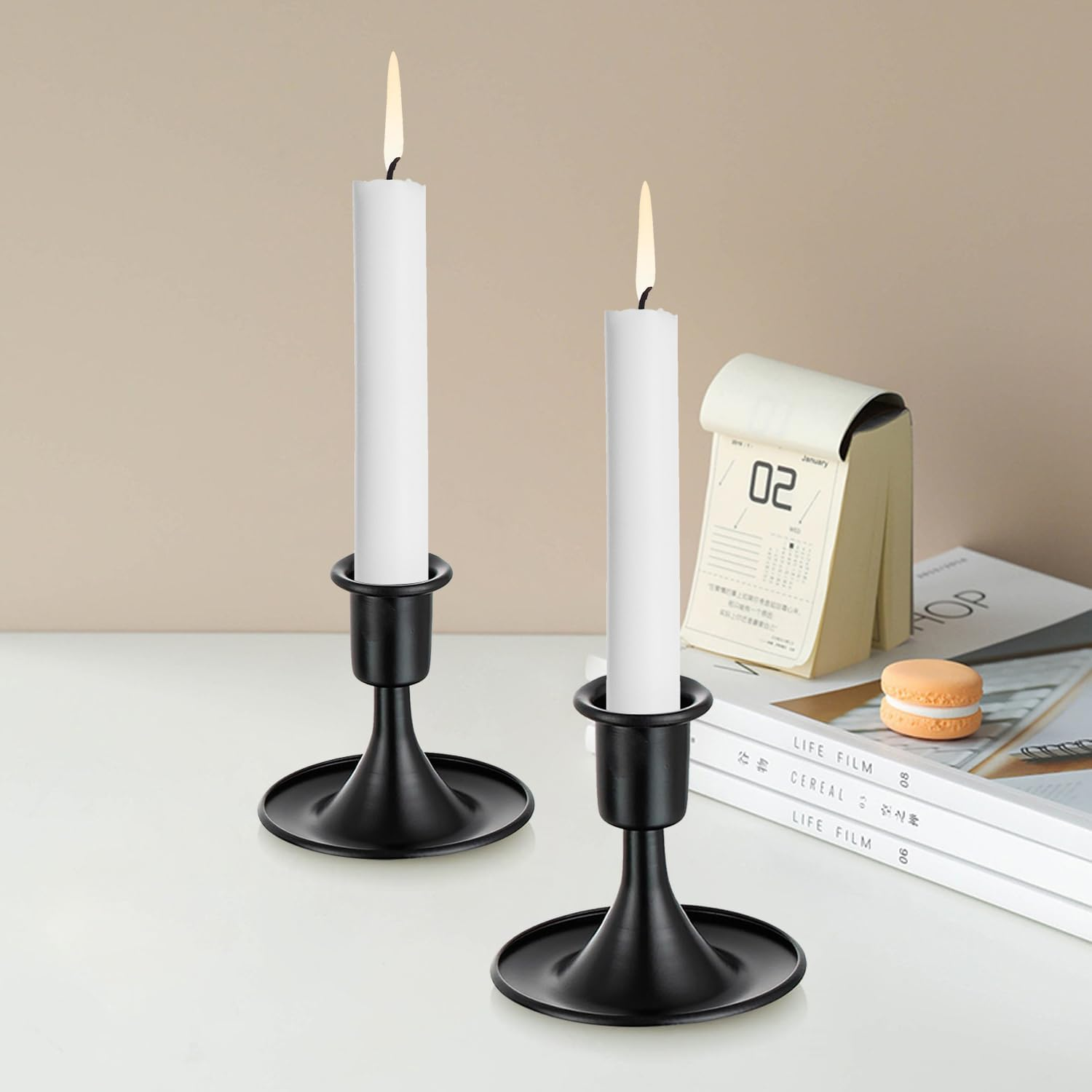 Candlestick Candle Holders,H HOME-MART Set of 2,Vintage Candle Stick Holder Table Centerpiece Perfect Metal Candlestick Holders for Dinner Room Table Centerpiece Wedding Party Christmas Decorations