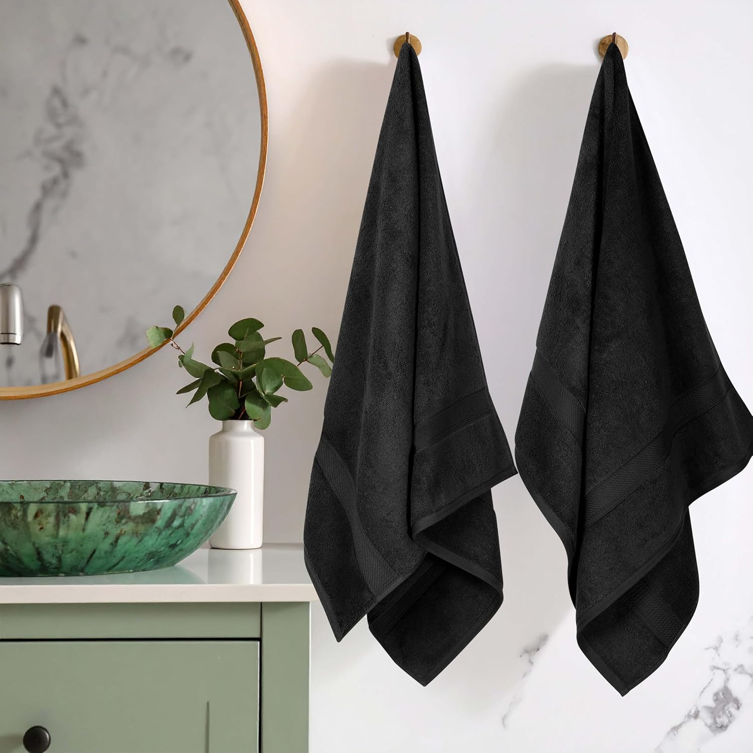 Superior 900 GSM Luxury Bathroom Towels, Made of 100% Premium Long-Staple Combed Cotton, Set of 2 Hotel & Spa Quality Bath Towels - Black, 30" X 55" Each image number 6