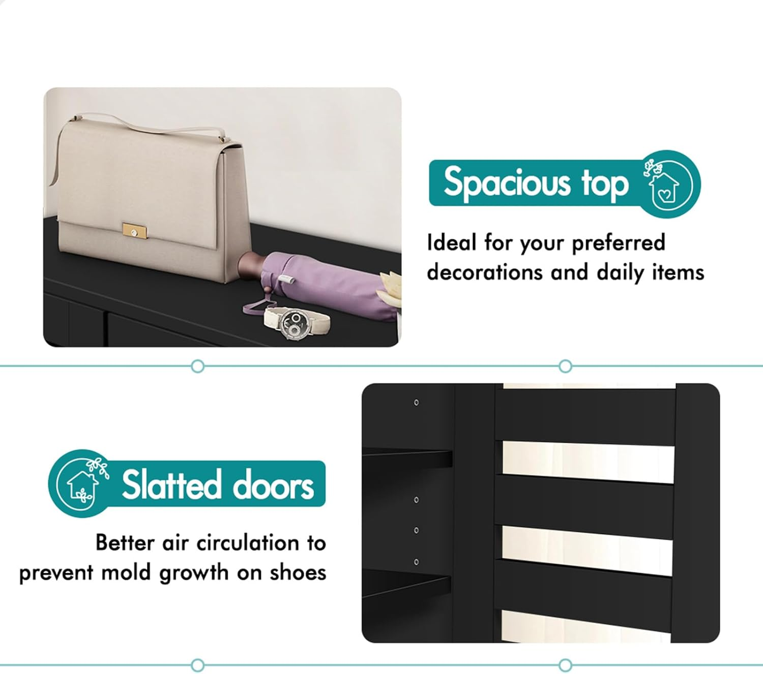 ALFORDSON Shoe Cabinet 30 Pairs Shoes Storage Rack Adjustable Cabinets Organiser Drawer Shelf with Slatted Doors, Wooden Home Furniture for Living Room, Entryway, Hallway, 97Cm Black image number 5