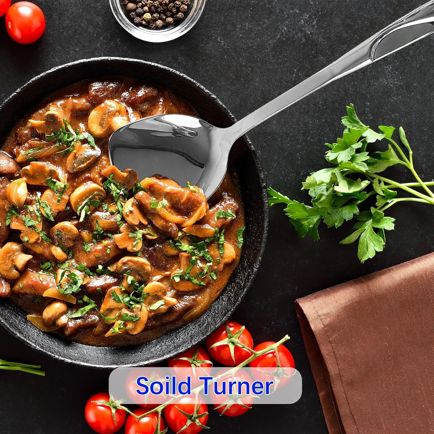 IMEEA 5-Piece Kitchen Utensils Set SUS304 Stainless Steel Cooking Utensils Set Includes Spatula, Soup Ladle, Slotted Spatula, Pasta Server & Skimmer image number 1