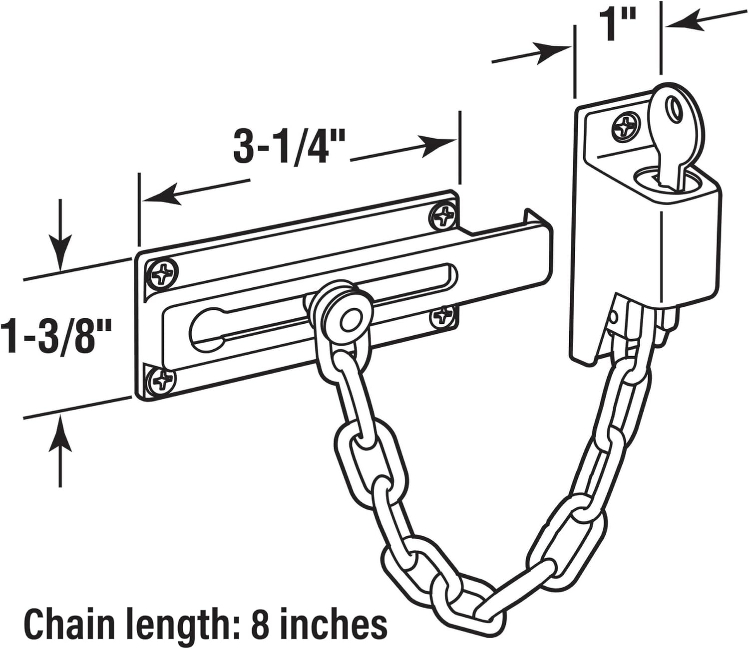 Prime-Line Products U 11093 Keyed Diecast Chain Door Guard, 3-1/4", Satin Nickel Finish