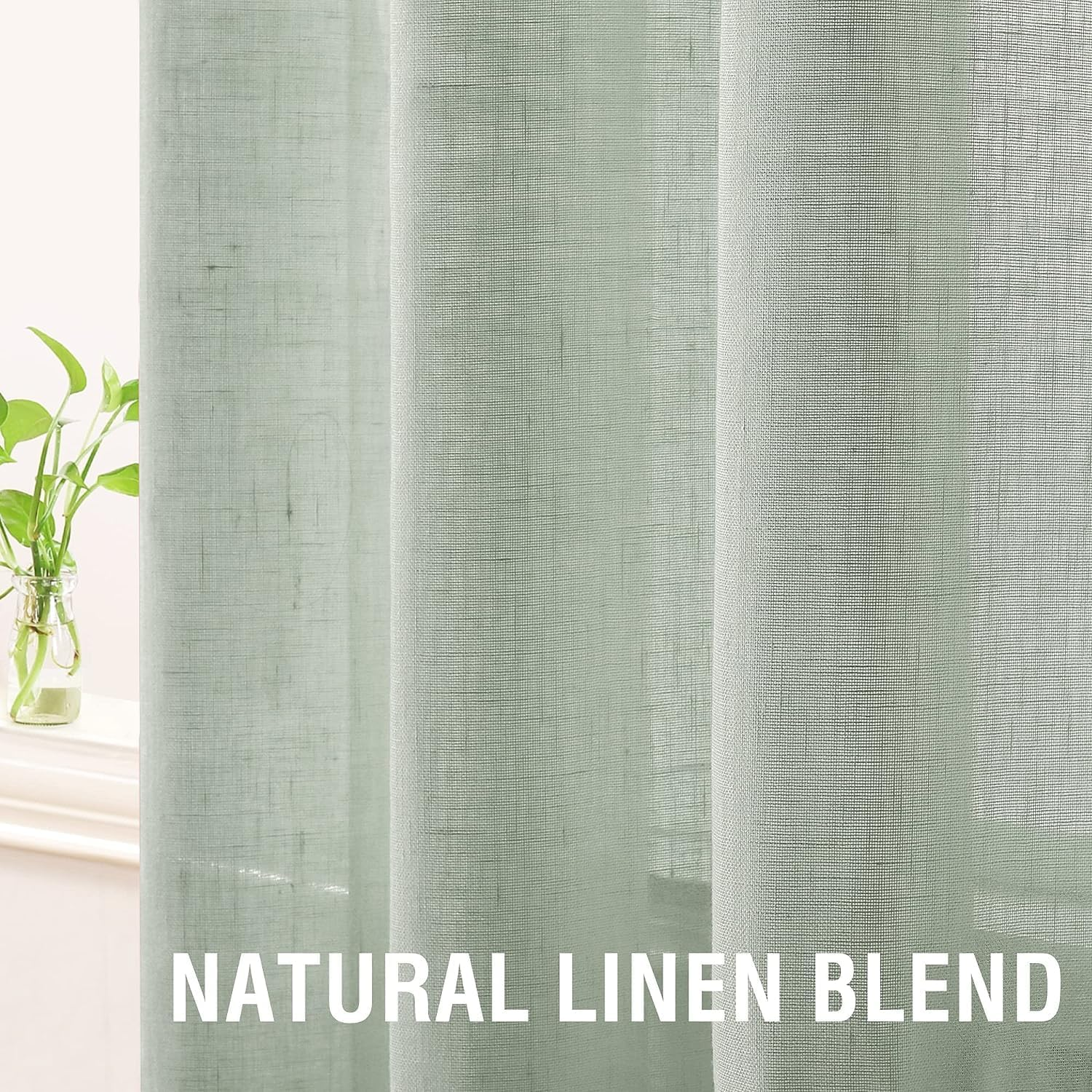 H.VERSAILTEX Linen Sheer Curtains for Living Room/Bedroom Linen Curtains Light Filtering Semi Sheer Curtains Provide Privacy Curtains & Drapes -2 Panels Set, Each W132Cm X D243Cm, Sage