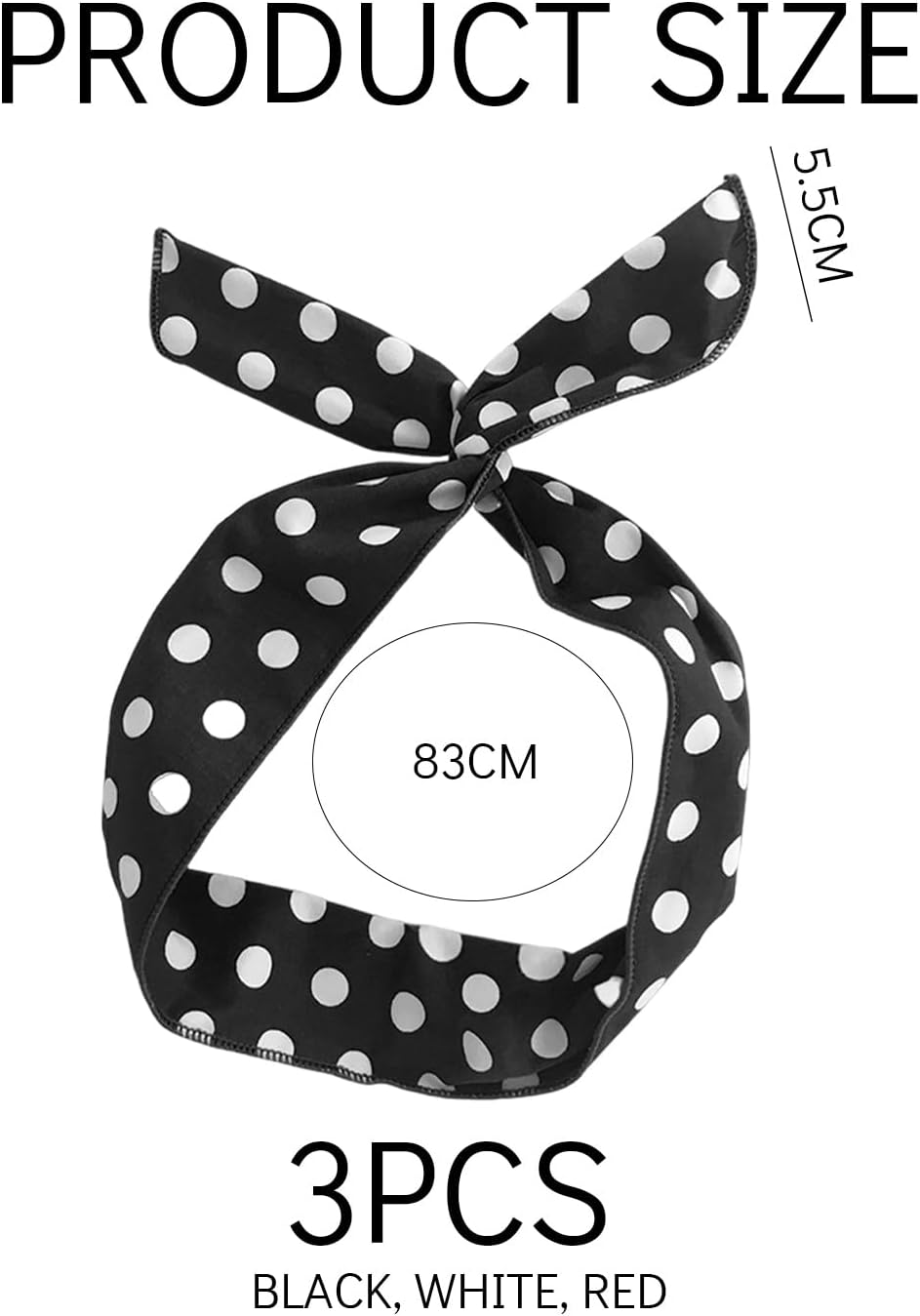 3 Bowknot Polka Dot Headbands, Fashionable Hairstyle Accessories, Streamer Silk Scarf Headpiece, Daily Dress Hair Accessories image number 2