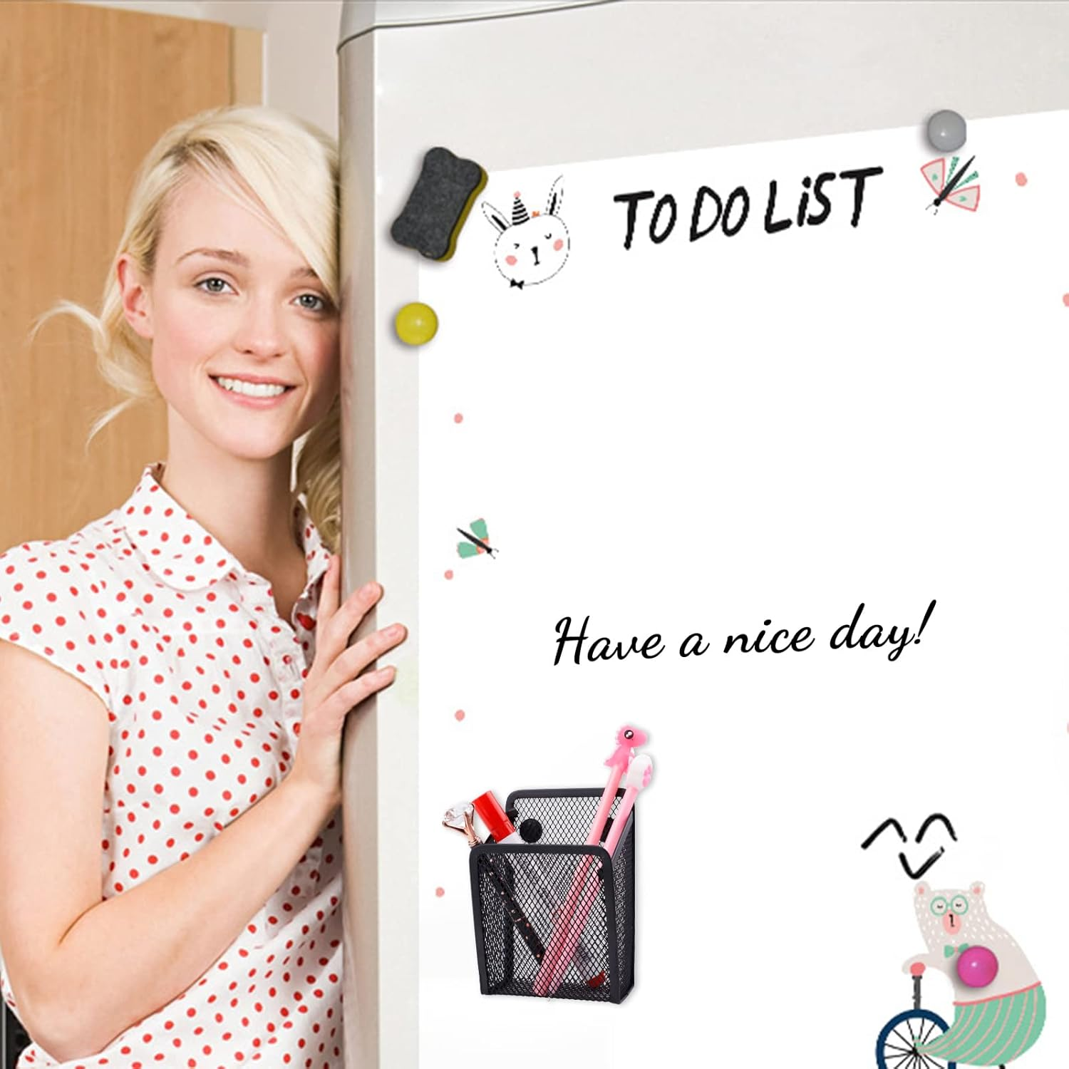 3Pcs Magnetic Pencil Holders, FHDUSRYO Magnetic Metal Storage Basket Organizer, Magnets Mesh Pen Marker Holders with Large Compartments for Whiteboard Refrigerator Office School Locker Kitchen image number 5