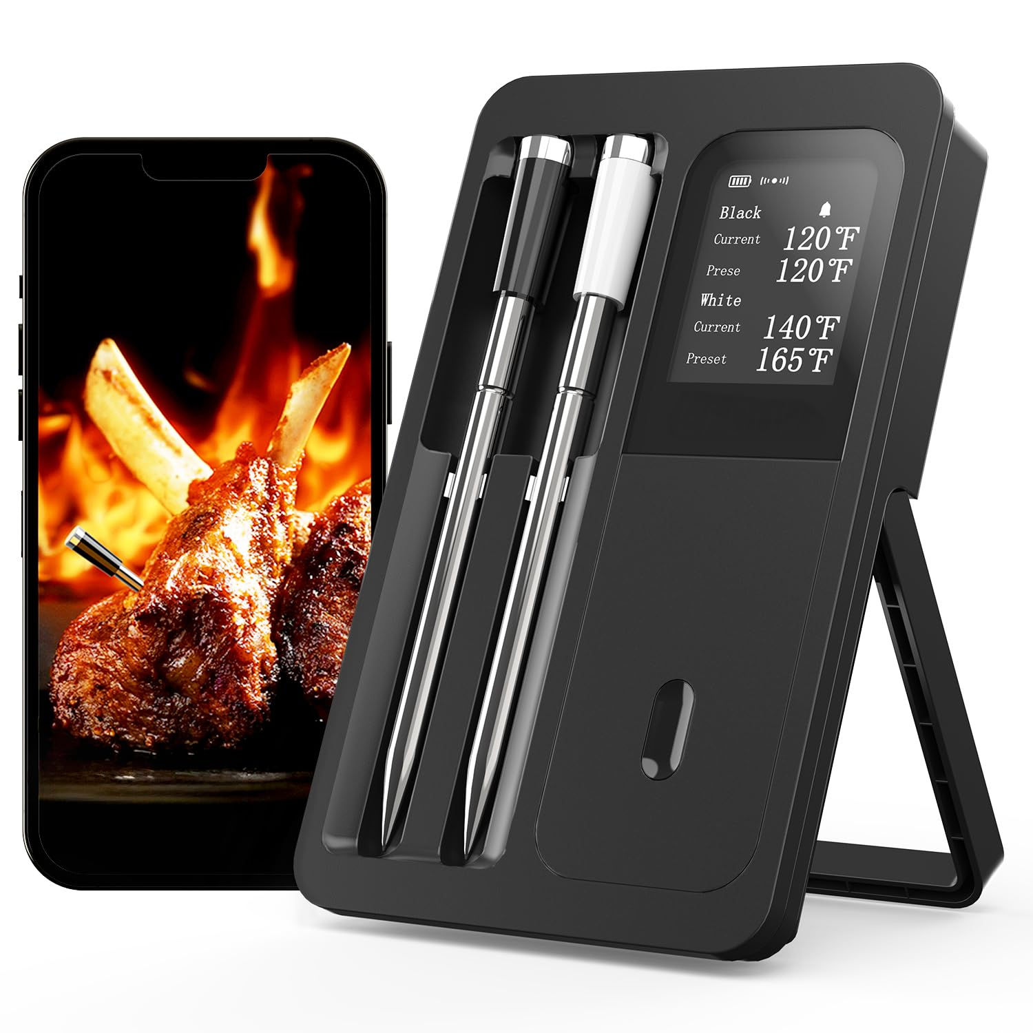 Wireless Bluetooth Smart Meat Thermometer: Standalone Base, Smart Thermometer with LCD Display, IP67 Waterproof Dual Probes, Smart APP Alert Perfect for BBQ, Grill, Oven, Smoker, Rotisserie and More image number 2