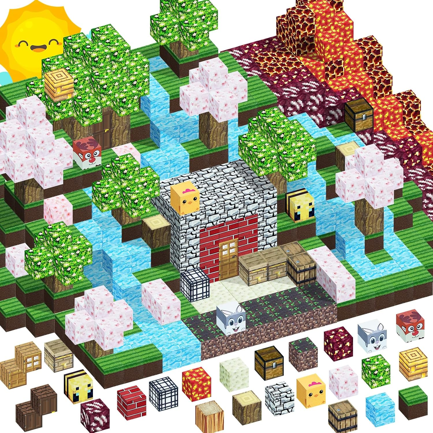 Elfew 132PCS Magnetic Blocks for 3+ Year Old Boys & Girls, STEM Magnetic Tiles Building Blocks, Building Games Sensory Toys, Stacking Toys for Kids, Indoor & Outdoor Play image number 6