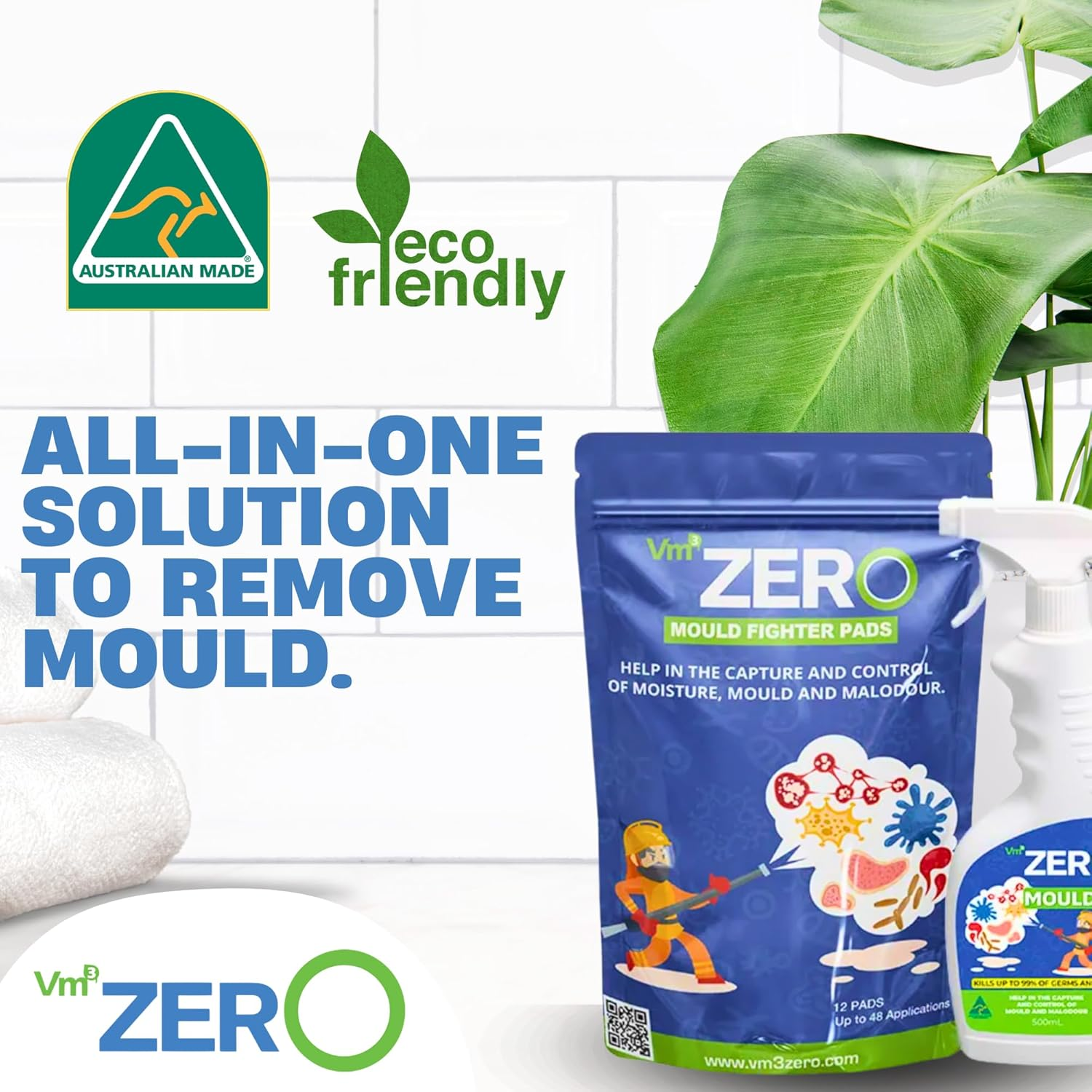 Mould Fighter Pack &ndash; Natural Aussie Mould Remover Spray 500Ml + 12 Moisture Absorber Pads, anti Mould & Mildew Control, Stops Regrowth, Bathroom & Household Use image number 3