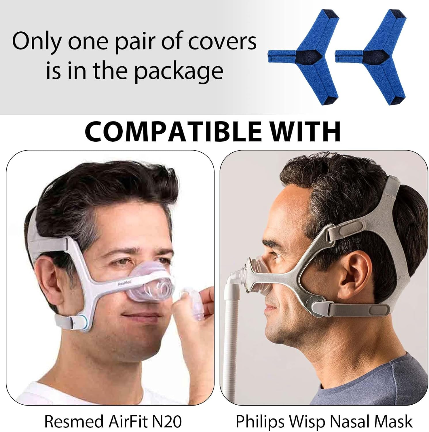 2 Pack Strap Covers Headgear Pads Compatible with Resmed Airfit N20 or Respironics Wisp Nasal Mask Y Strap Cover Reduce Red Marks image number 1