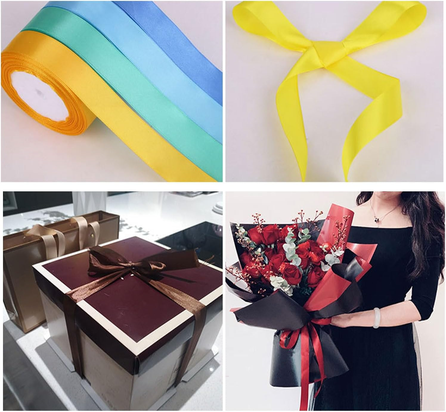 1 Inch X 25Yds Double Face Satin Ribbon, Thin Solid Color Satin Ribbon for Gift Wrapping, Crafts, Hair Bows Making, Floral Bouquets, Christmas，Wedding Party Decoration, Sewing, Invitation Cards. (Blue) - Blue image number 3