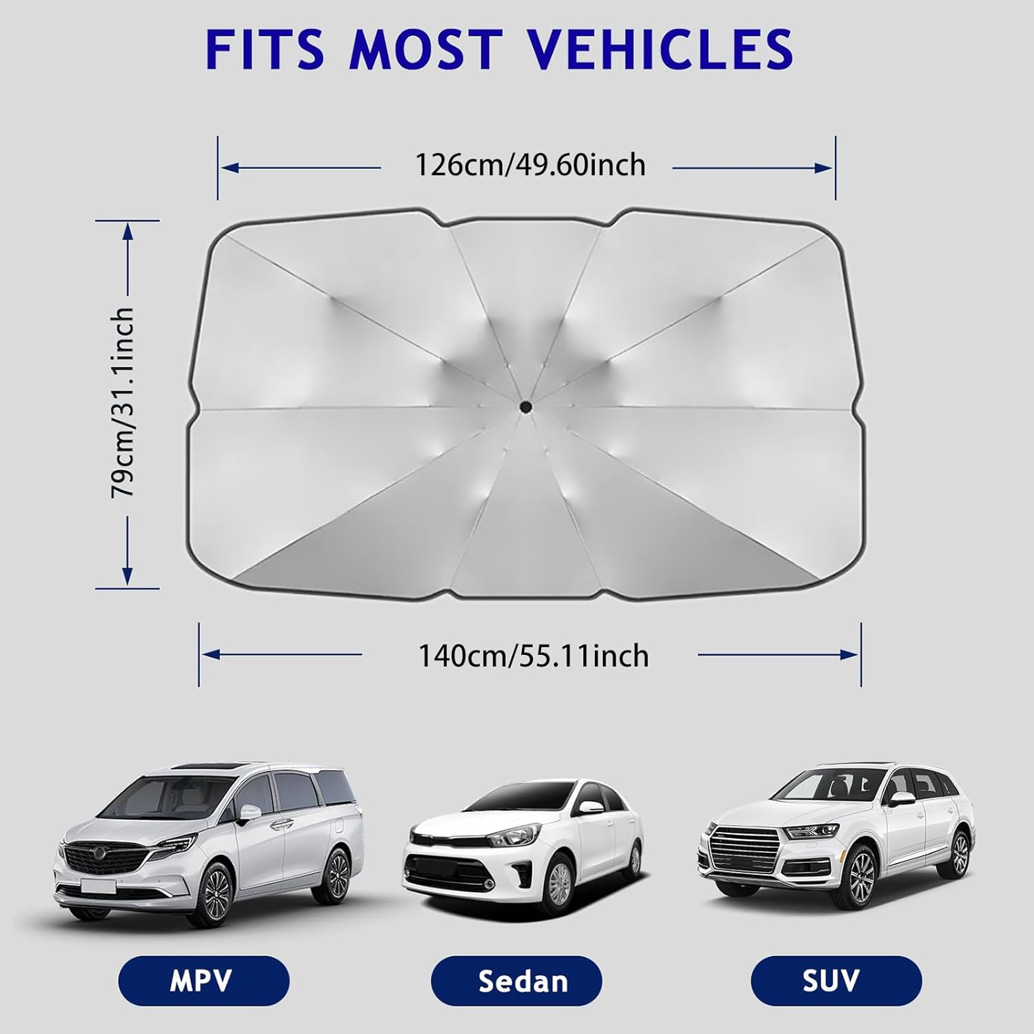 Foldable Car Windshield Sun Shade - Reflective Umbrella Sunshade Cover, UV and Heat Blocker, Universal Fit for All Car Front Windows image number 6