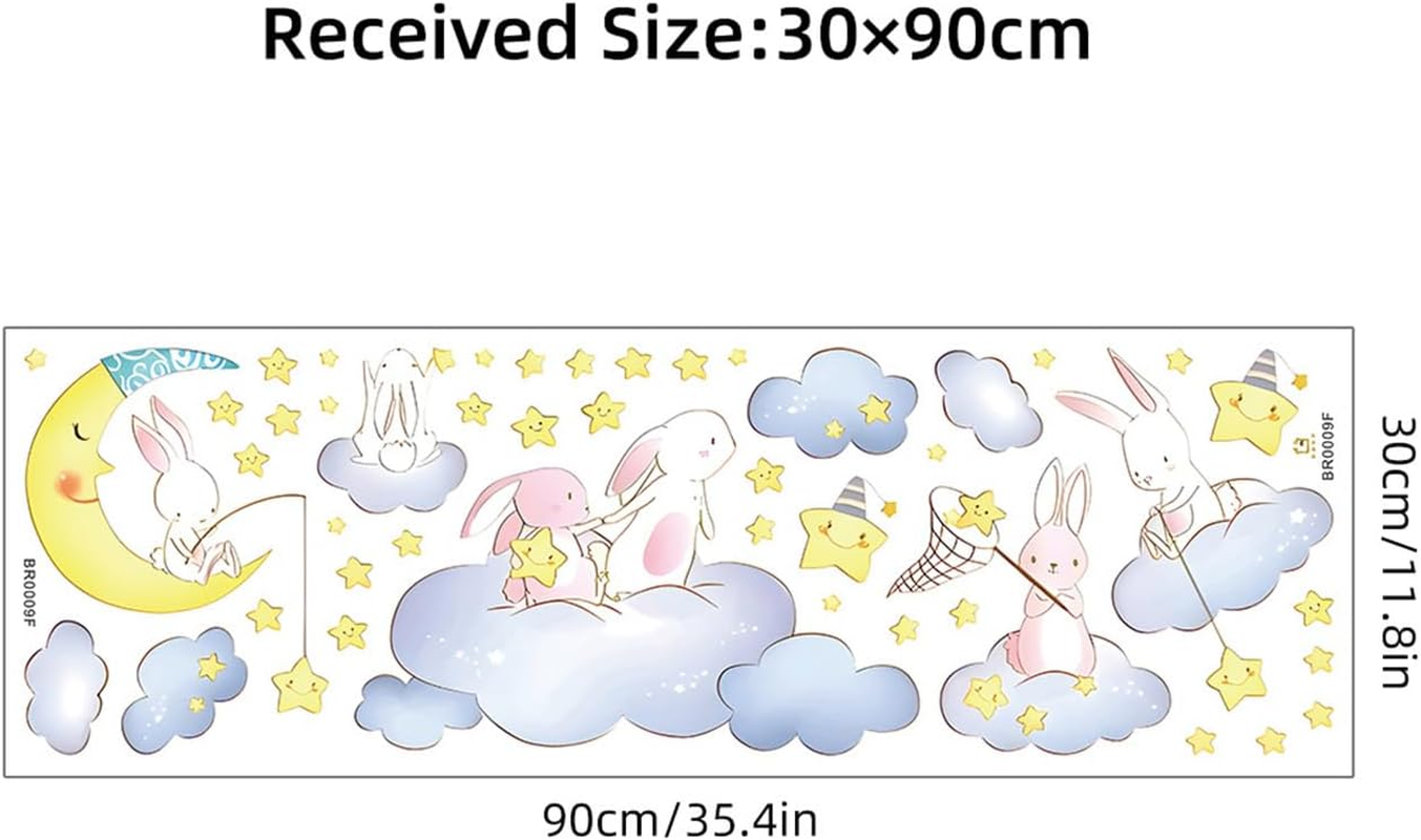 Cartoon Cute Rabbit Wall Decal the Moon and Stars Cloud Bunny Wall Stickers Nursery for Bedroom Girls Decor - K image number 4