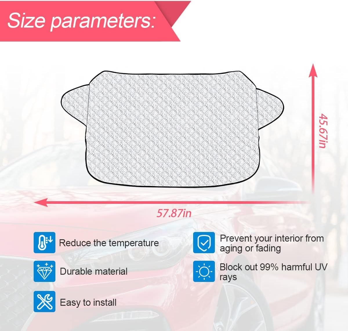 Windshield Cover for Cars - Winter Windshield Protector, Snow & Ice Shield, UV Sunshade, Waterproof Windscreen Cover for Car, SUV, Van (147&times;116Cm)