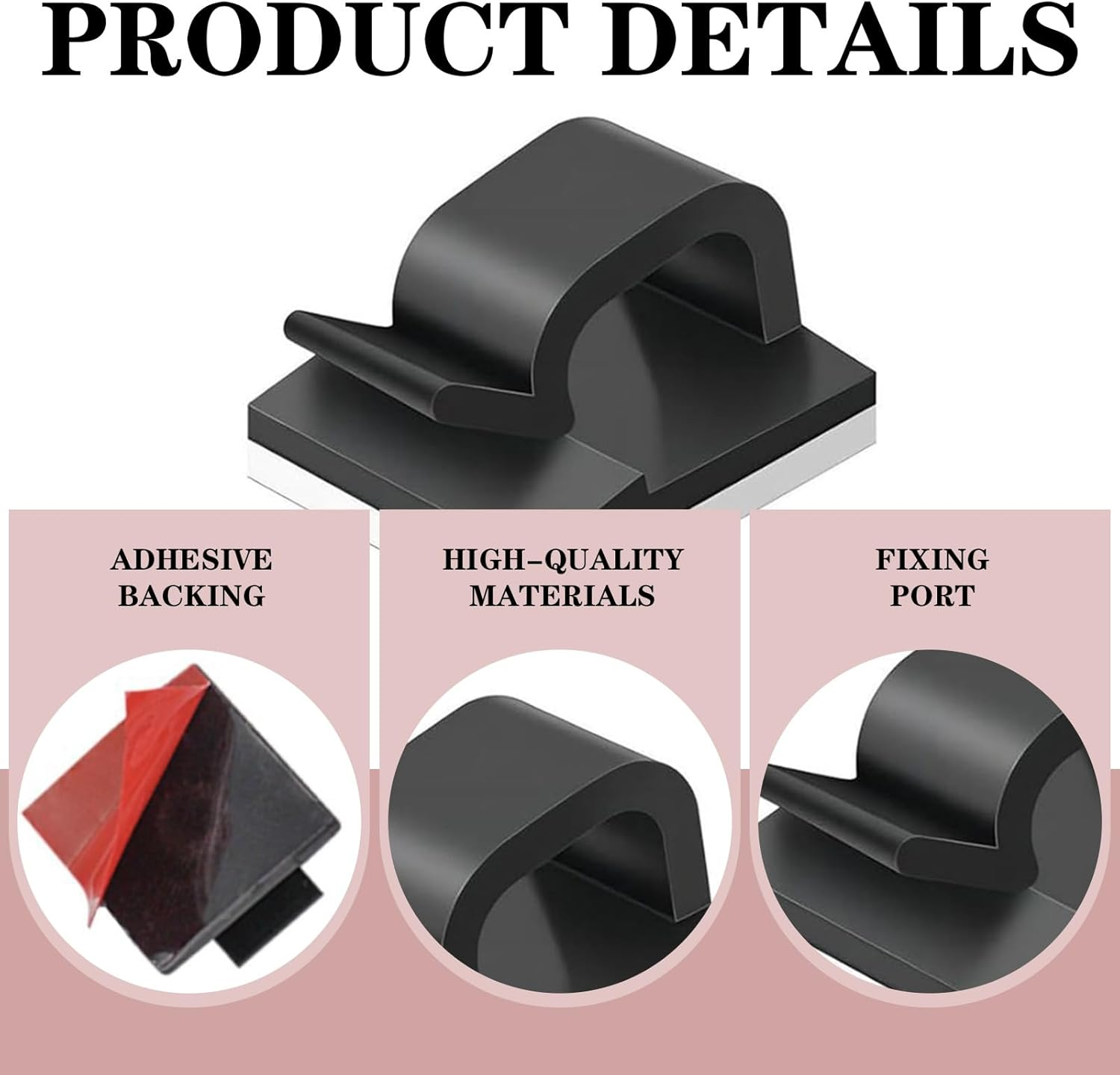 100Pcs Premium Cable Clips with Strong Adhesive for Wire Organization and Management in Office, Home, Car, and Workshop, Durable Wire Holder and Cord Organizer Clamp (Black) image number 2
