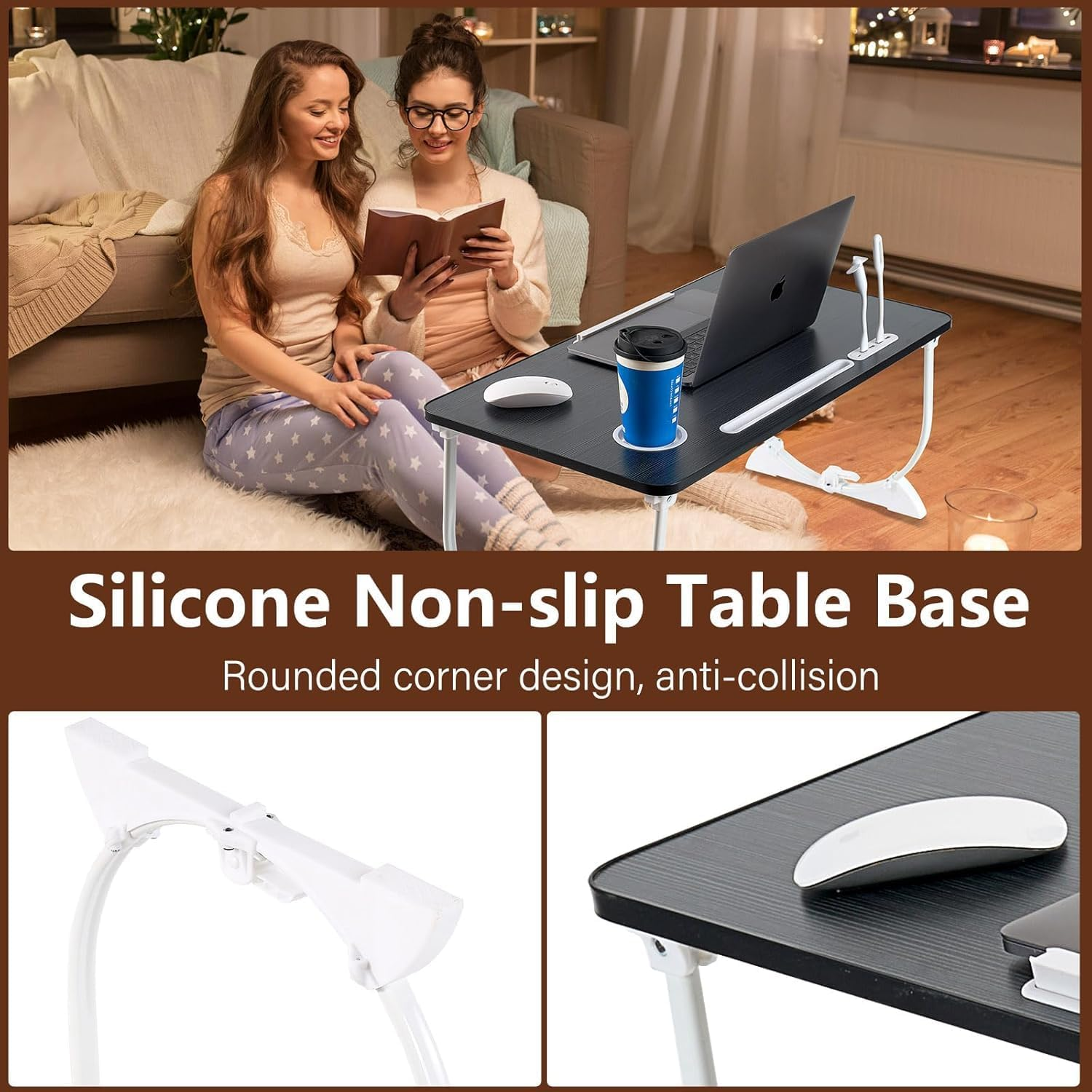 Adjustable Laptop Bed Desk with 4 USB Ports, Storage Drawer, Cup Holder, X-Large Foldable Bed Laptop Table Stand for Couch Sofa Floor, Portable Lap Desk Tray for Eating Reading Working Drawing Gaming image number 4