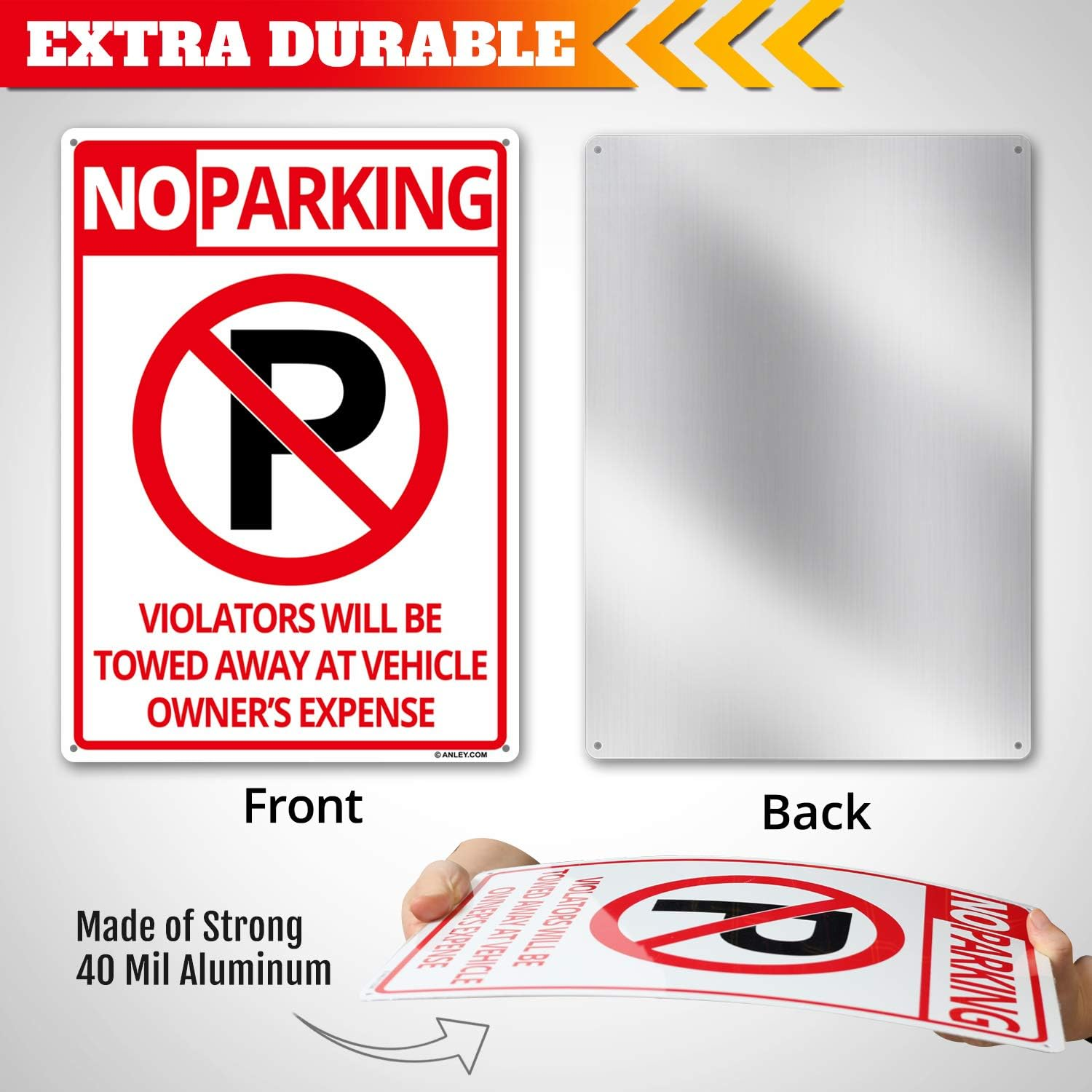 ANLEY No Parking Sign 14 X 10 in - 40 Mil Thick Rust-Free Weatherproof Aluminum - Easy Mounting - Violators Will Be Towed Away at Vehicle Owners Expense Metal Warning Sign Outdoor Use image number 6