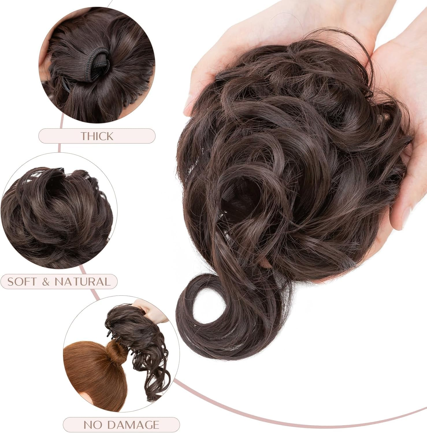 Messy Bun Hair Piece, Wavy Claw Clip Messy Bun Hair Clip, Synthetic Fake Buns Hairs Extensions, Soft Hairs Buns Hairpieces for Women Daily Wear (Dark Brown, Medium)