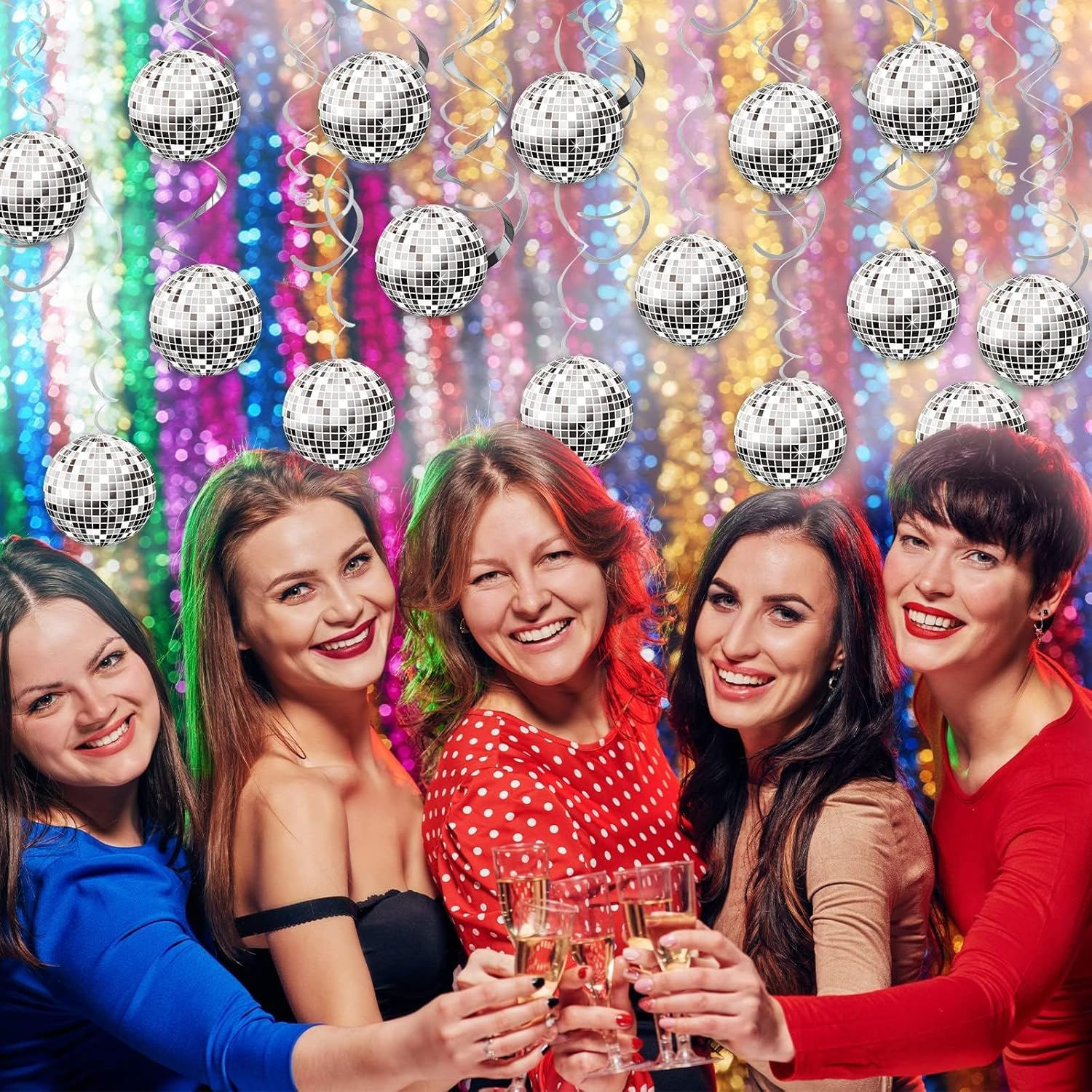 60 Pieces Disco Party Decorations 70S Disco Ball Hanging Swirls 70'S Party Hibiscus Swirls Ceiling Decoration for Retro Disco Fever Party Boogie Party 1970S Birthday Party Hippie Party Favors Supplies image number 1