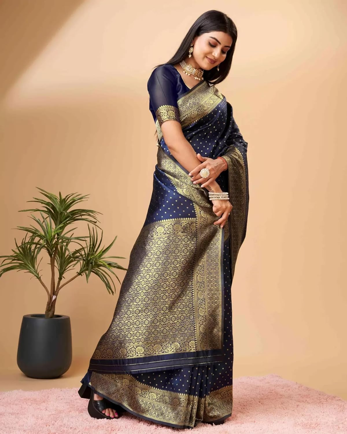 Sugathari Women'S Banarasi Saree Pure Kanjivaram Silk Saree Soft New Ladies 2023 Design Wear Pattu Sarees Latest Cotton Party Sari Collections with Blouse Piece for Wedding Sadi (SAM PARI-113) image number 6