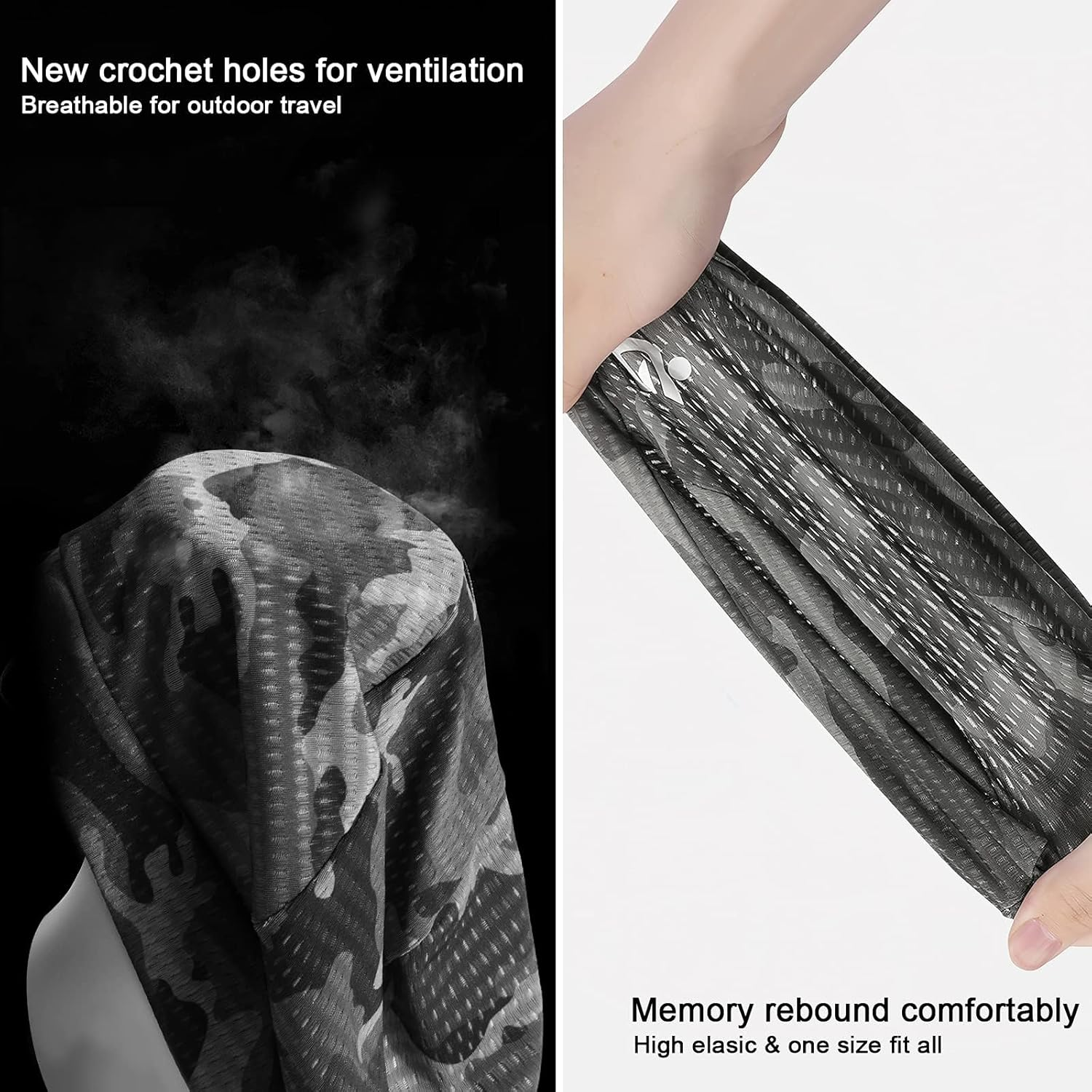 2 Pack Skull Cap Helmet Liner Sweat Wicking Cycling Running Hat, Cycling Skull Caps Wicking Beanie Do Rag Head Wrap for Men Women(Camouflage Black & Camouflage Green)