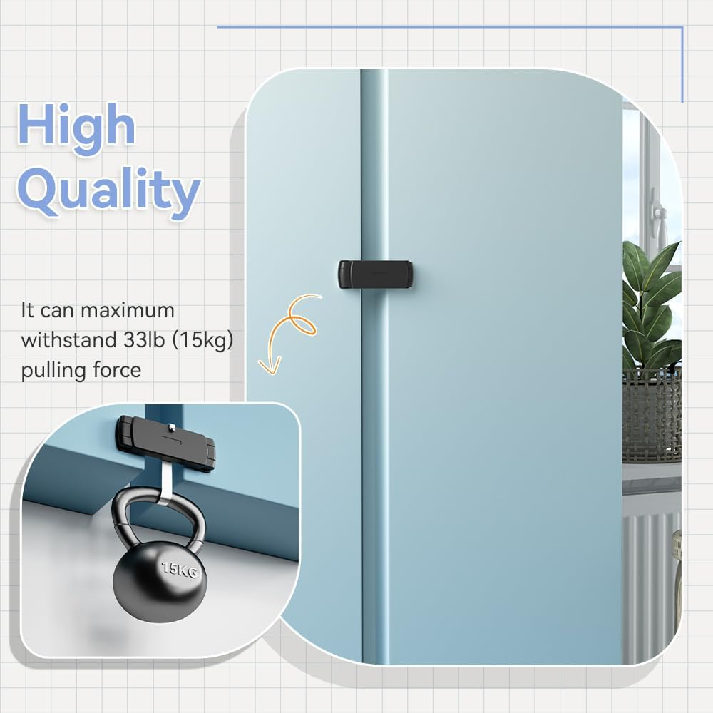 SAFELON 2 PCS Upgraded Baby Safety French Fridge Door Lock, Childproof Double Door Refrigerator Lock, Cabinet Cupboard Lock for Toddlers & Kids (Black)