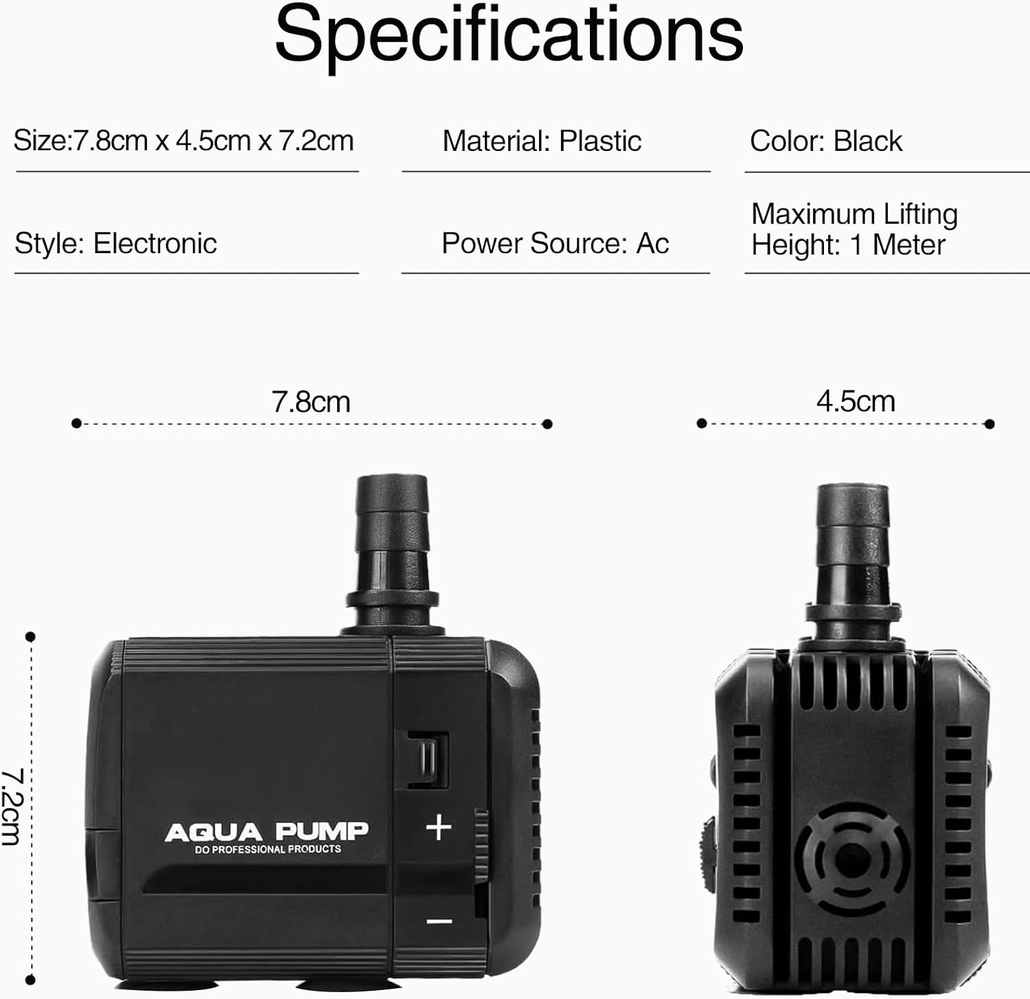 Submersible Pump, 800L/H 8W Ultra Quiet Aquarium Water Pump with 1M High Lift, with 1.4M Power Cord, 1 Nozzle for Fish Tank, Pond, Aquarium, Statuary, Hydroponics Black image number 2