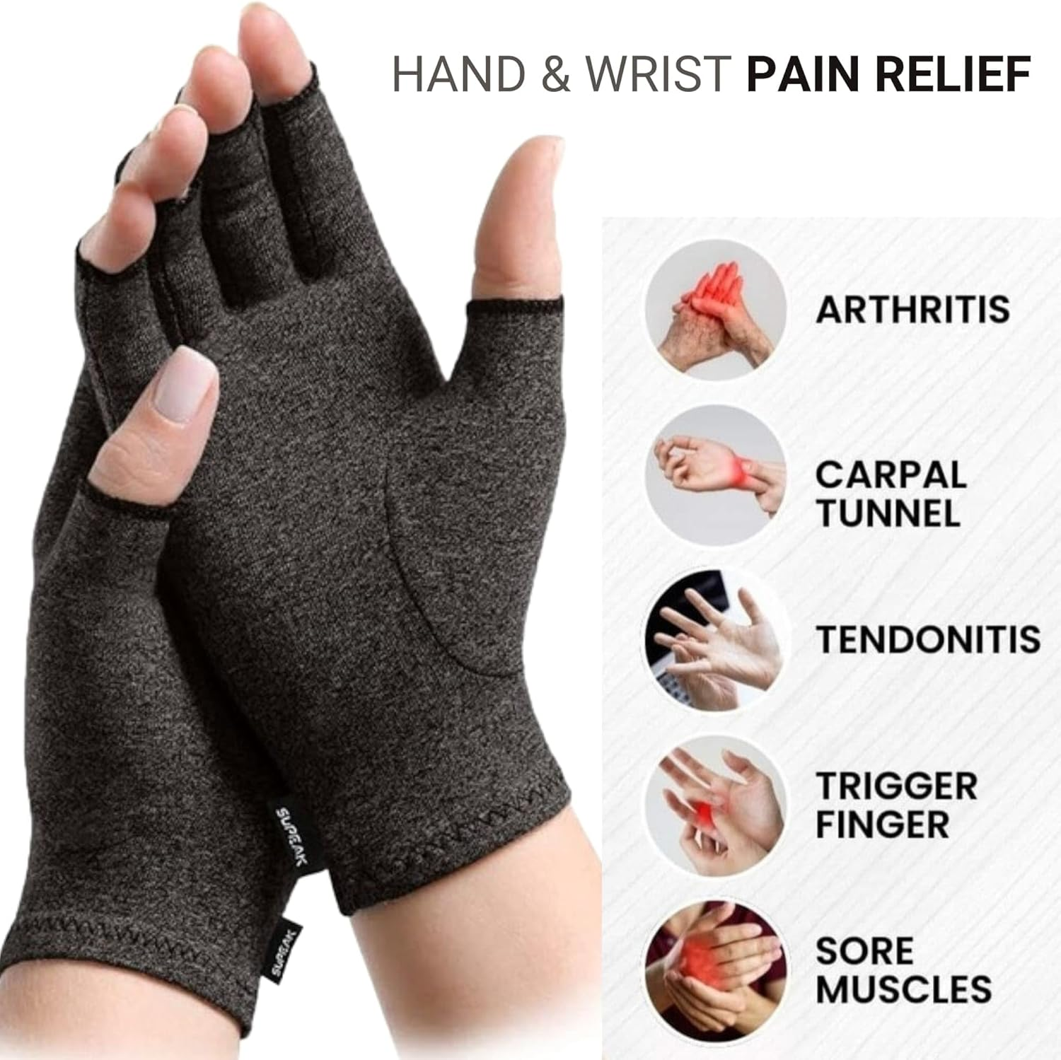 SUPEAK Arthritis Compression Gloves for Men & Women - Fingerless Gloves for Carpal Tunnel, Rheumatoid & Osteoarthritis - Hand Warmer Wrist Support Brace Computer, Typing & Gaming Gloves image number 1