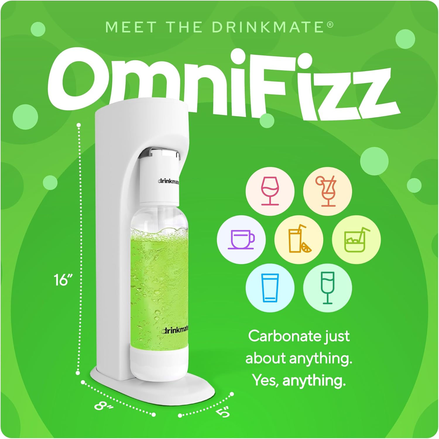 Drinkmate Omnifizz Sparkling Water and Soda Maker, Carbonates Any Drink without Diluting It, CO2 Cylinder Not Included (Classic White) image number 1
