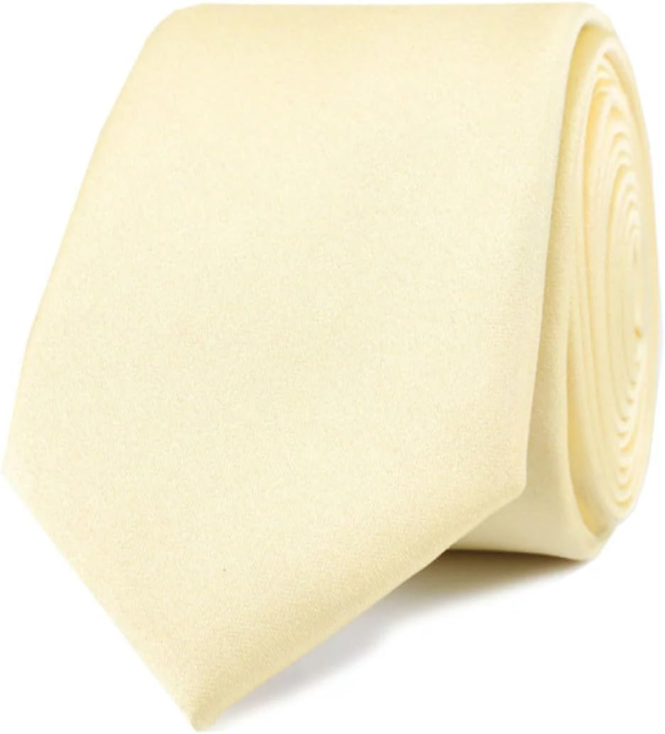 OTAA Light Yellow Satin Skinny Tie Casual Ties for Men - Perfect Neck Tie for Groomsmen Wedding Ties or Formal Occasions - Ideal Gifts for Him image number 3