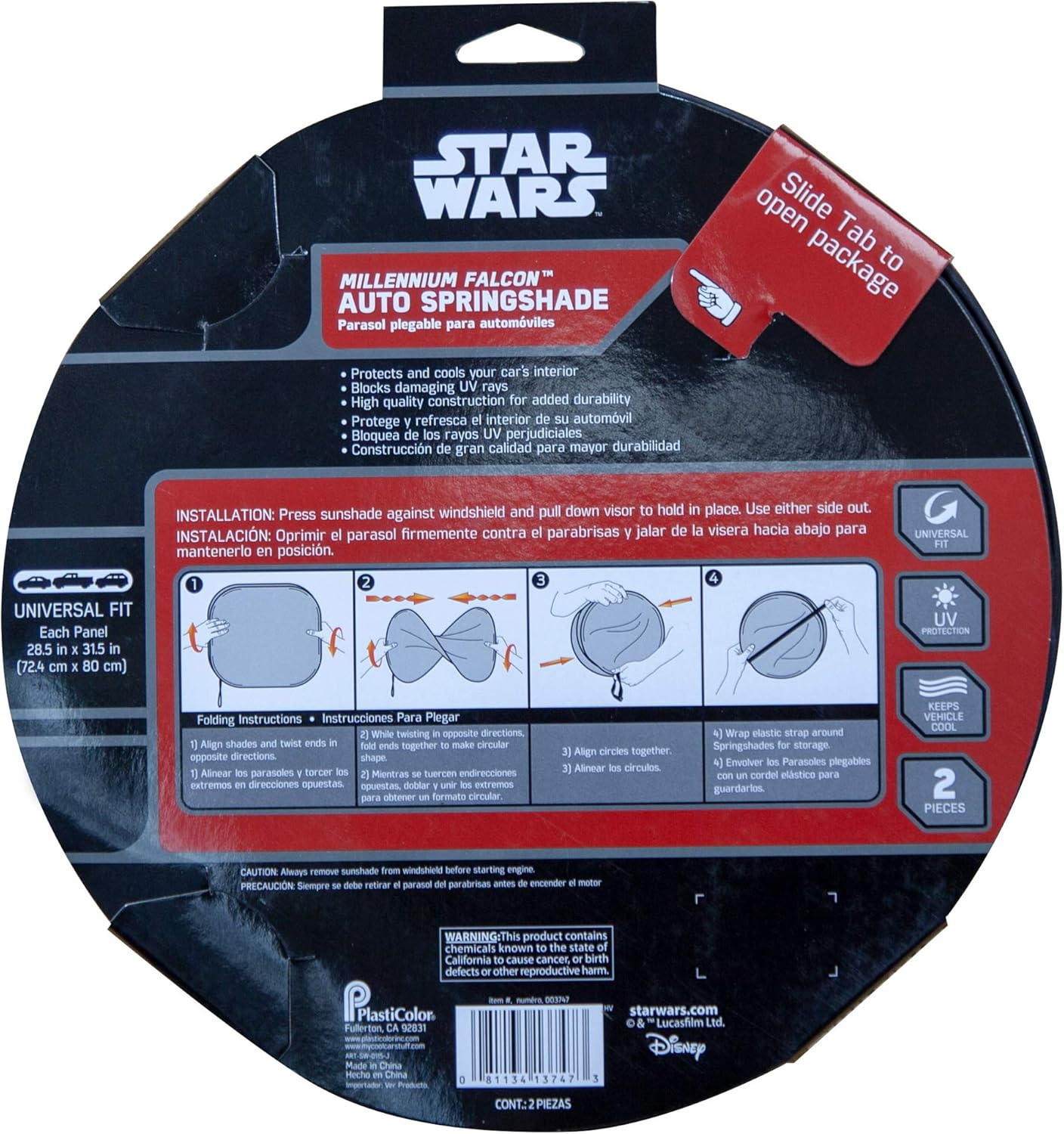 Plasticolor 003747R01 Star Wars Millennium Falcon 2-Piece Magic Car Truck SUV Spring Side Window Sunshade (Pack of 1) image number 2