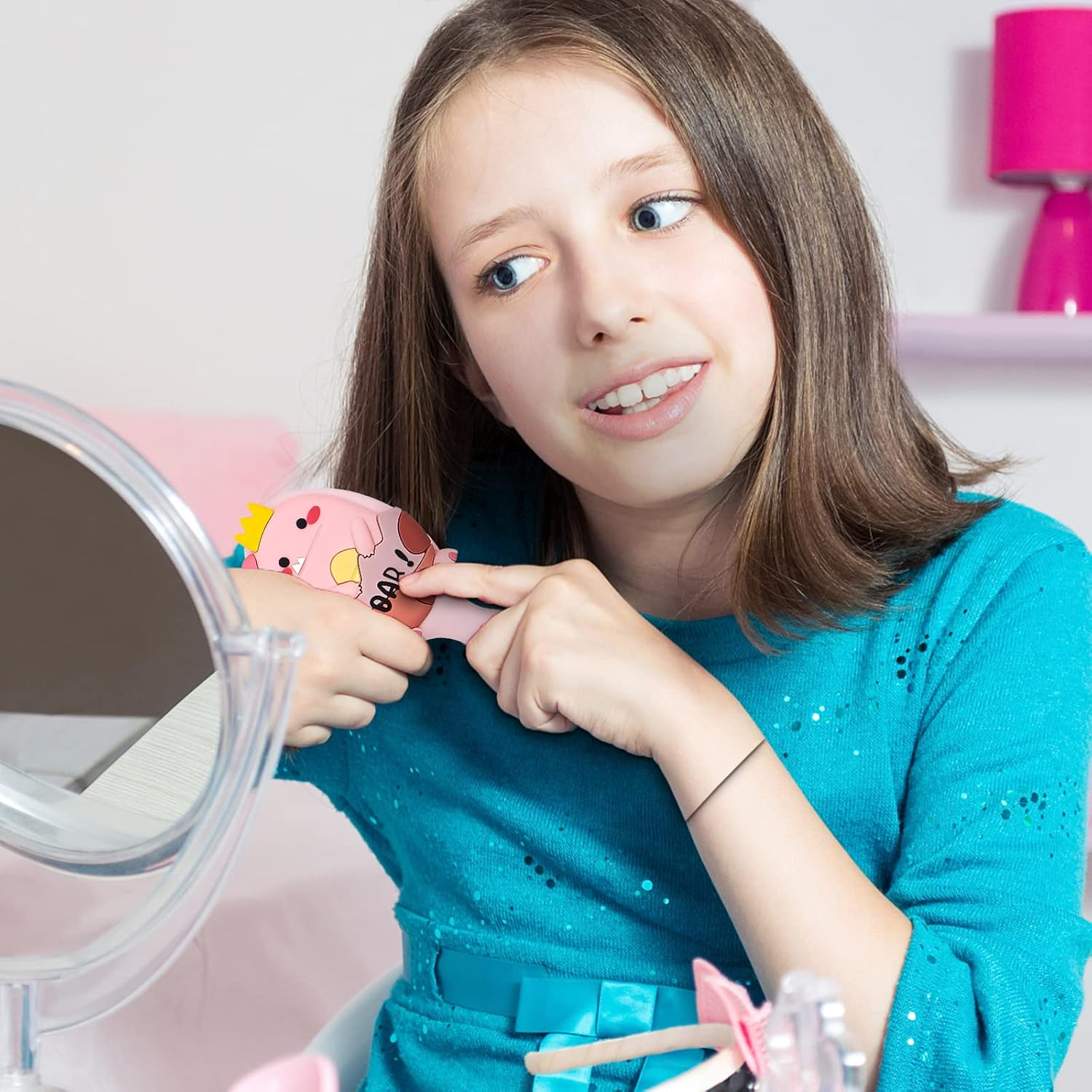 Toddler Detangler Massage Hair Brush with Air Cushion for Thin Kids Hair - Pink