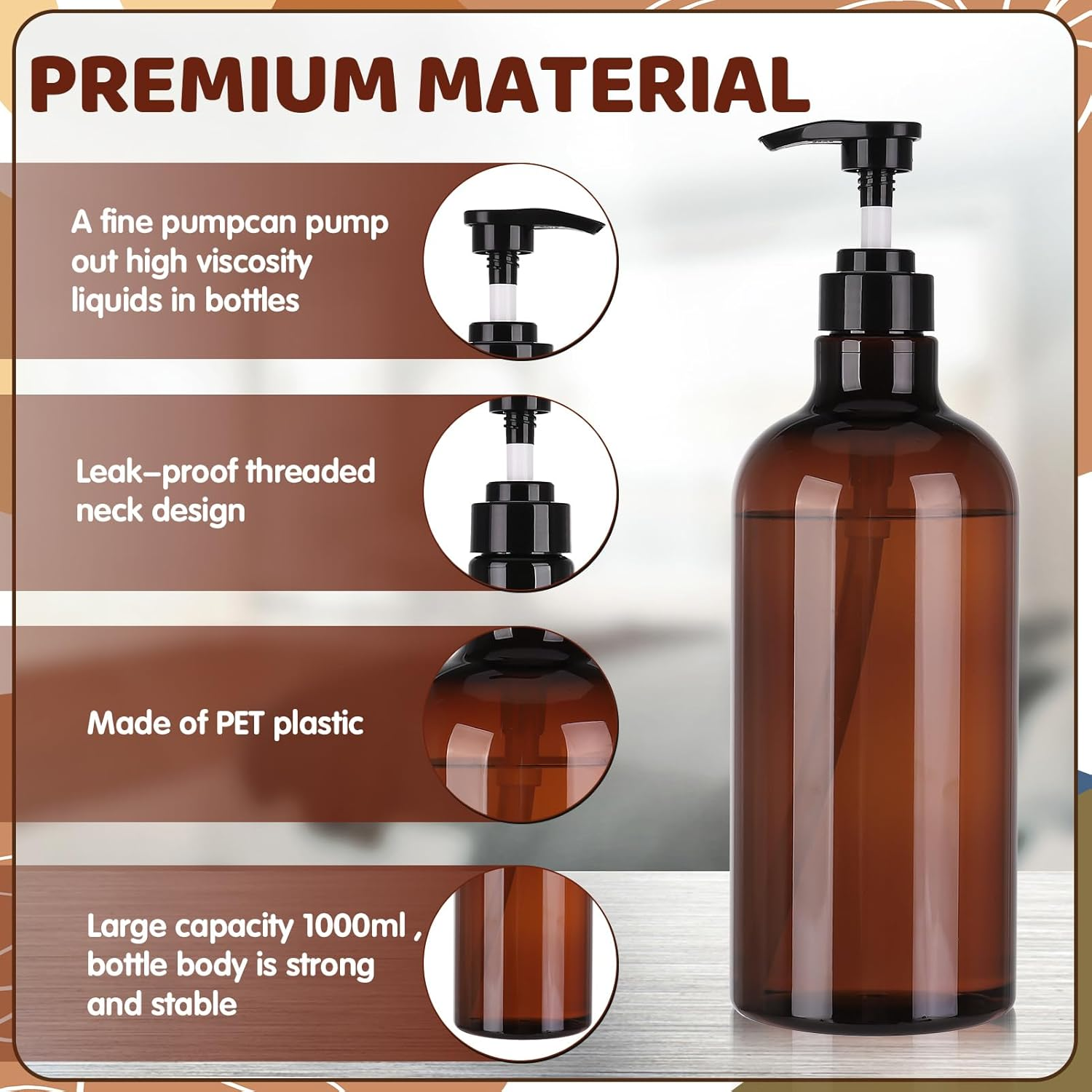 Pump Bottle Dispenser,2 Pcs 1000Ml/35Oz Refillable Empty Press Pump Bottles,Refillable Plastic Empty Pump Bottles Dispensers with Funnel and Label for Lotions,Shampoo,Conditioner image number 5