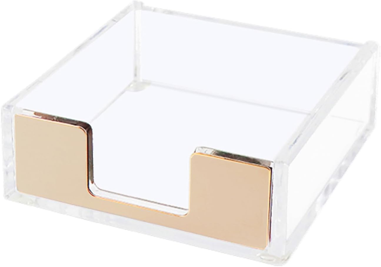Natsumebasics Gold Sticky Note Holder Clear Acrylic Yellow Post Note Pad Holders Memo Dispenser Case for Desk Office School Aesthetic Supplies Accessories (Pure Gold)