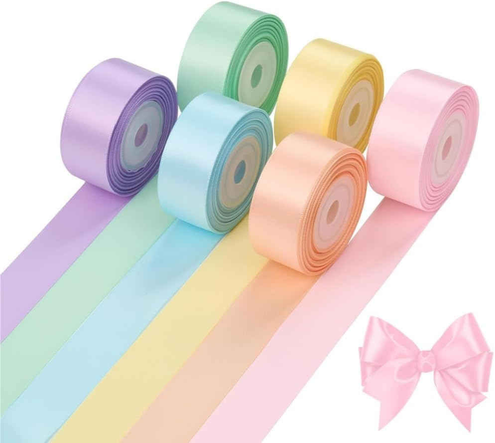 6 Rolls Pastel Ribbon,3/8" 25 Yard/Roll Fabric Ribbons Craft,Ribbon for Gift Wrapping Girl Hair Bow, Ribbons for Crafts Party Wedding Hair Bows D&eacute;cor
