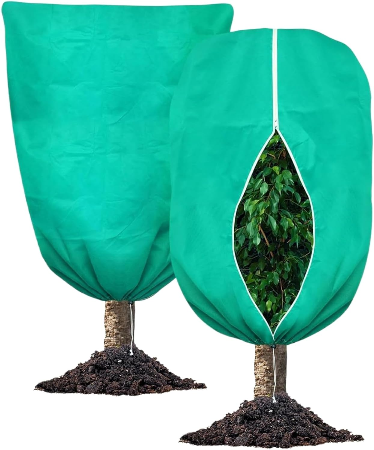 Plant Covers Freeze Protection, 2 PCS 120CM W X 180CM H Large Frost Cloth Blankets with Zipper Drawstring, Reusable Frost Tree Covers Shrub Jackets for Winter Outdoor Plants Potted Fruit Tree (White)