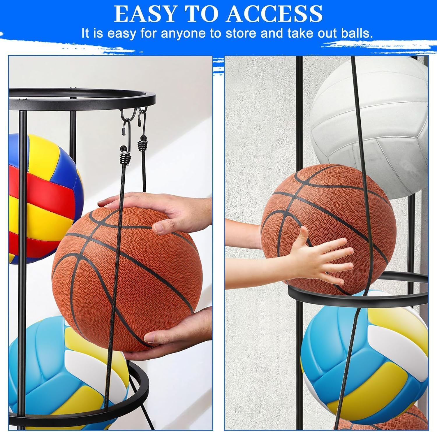 Columnar Vertical Ball Storage Rack, Football Stand, Ball Storage Garage, Ball Holder, Sports Equipment Storage for Garage, Basketball Organizer Rack, Toy/Sports Gear Storage Indoor image number 1