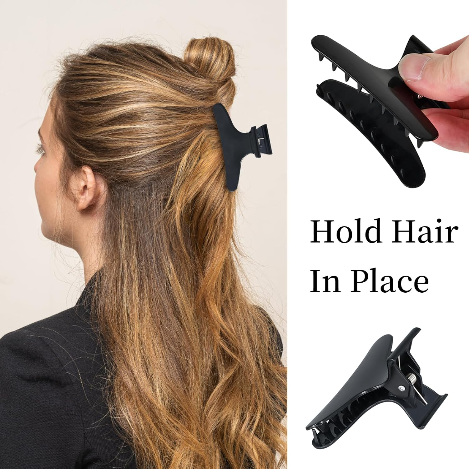 12 Pcs Black Butterfly Hair Claw Clips, Salon Hair Claw Hairdresser Clamp Black Clip Barrettes, Hairdresser Styling Accessories for Women & Girls image number 2