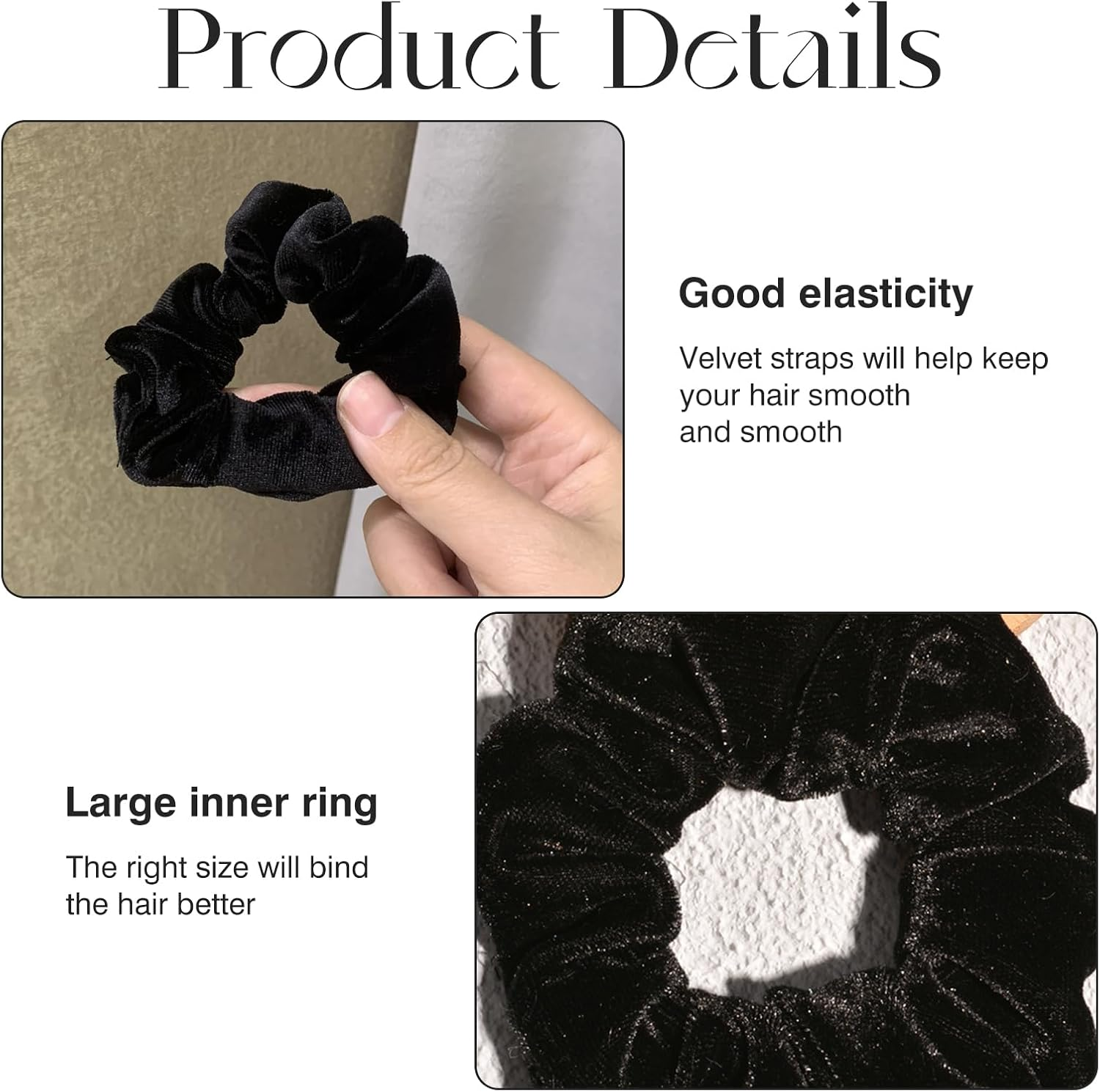 Pack of 4 Scrunchies Hair Scrunchies Black Velvet Fabric Scrunchie Hair Scrunchie Velvet Hair Thick Scrunchie Hair Band Elastic Use Women'S Large Hair Scrunchie Material Is Soft and Pulling image number 1