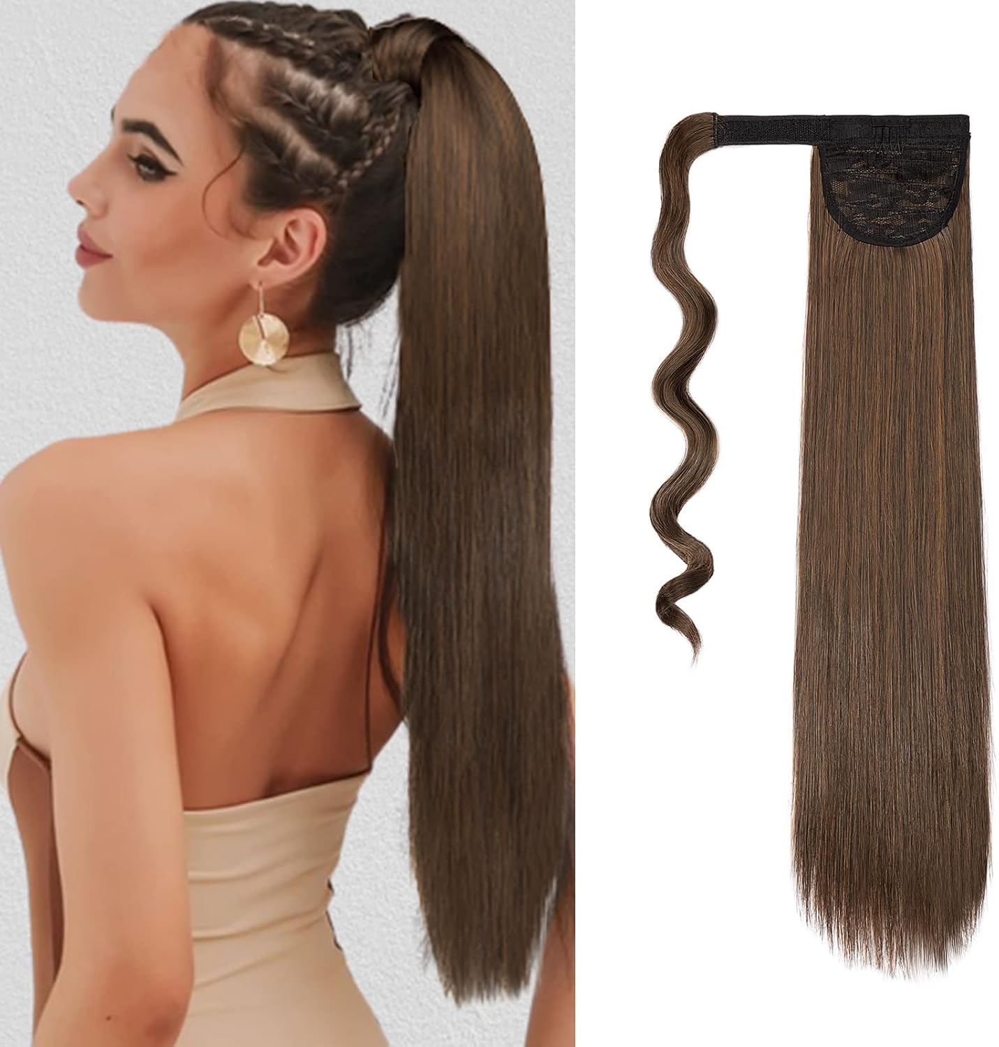 Cybelleza Clip-In Ponytail Extensions, Ponytail Hairpiece, Hair Extension, Braid Extension, 55 Cm, 100 G, Straight, Straight Hair Thickening for Women (Dark Brown & Light Brown) image number 2