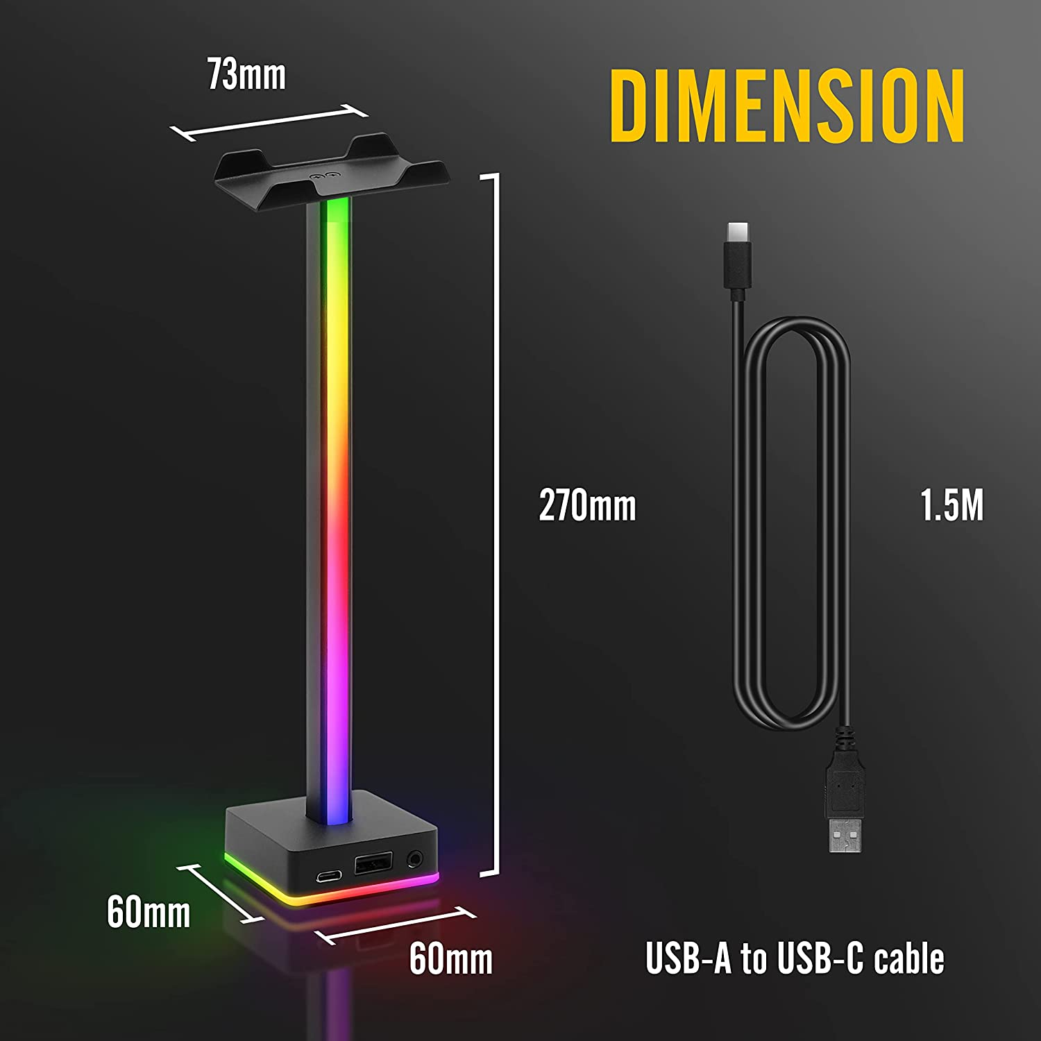 EZDIY-FAB USB LED Light Bar Headphones Stand, Desktop Atmosphere RGB Backlight,50 Built-In Color Modes, Headphone Holder for Gamers Gaming PC Accessories Desk- Black