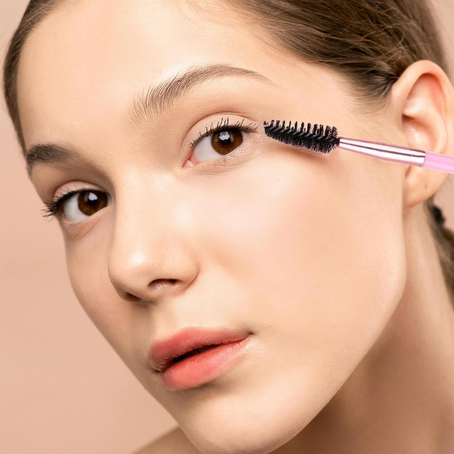 Hzqzaoan Duo Eyebrow Brush Spoolie Brush Angled Brow Brush Eyelash Brush - 5 Piece Set Pink Makeup Tools,Professional Eye Makeup Brush Kit image number 5