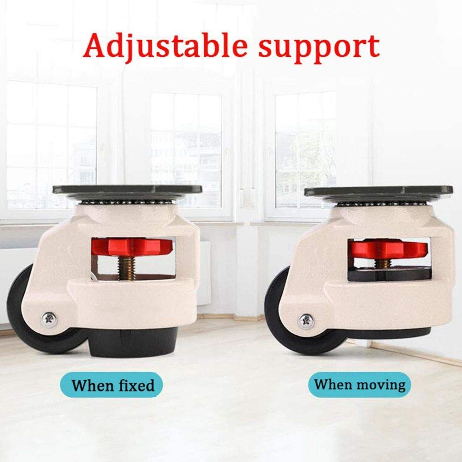 Lehom Leveling Casters Wheels 4 Pack Industrial Machine Swivel Caster Wheels 80F Heavy Duty Plate Mounted Leveling Machine Retractable Workbench Nylon Wheel Rubber Foot image number 6