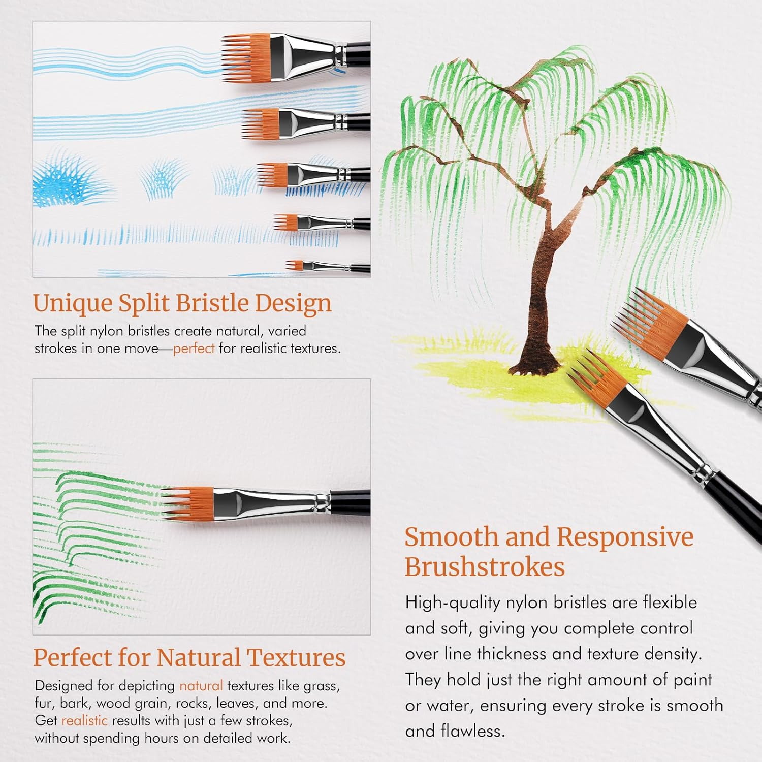 Grainer Brush Set&ndash;5Pcs Professional Flat Comb Brushes for Unique Texture Painting Perfect for Artists Acrylic, Watercolor and Oil image number 3