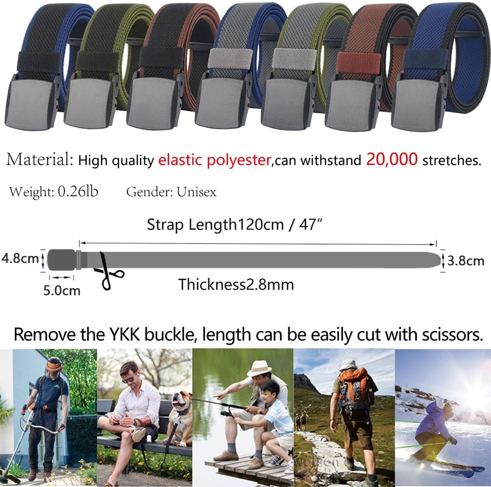 Lionvii Elastic Belts Men - Web Belt for Mens Durable Plastic Buckle for Work Travel - Adjustable Trim to Fit 28-45" Waist