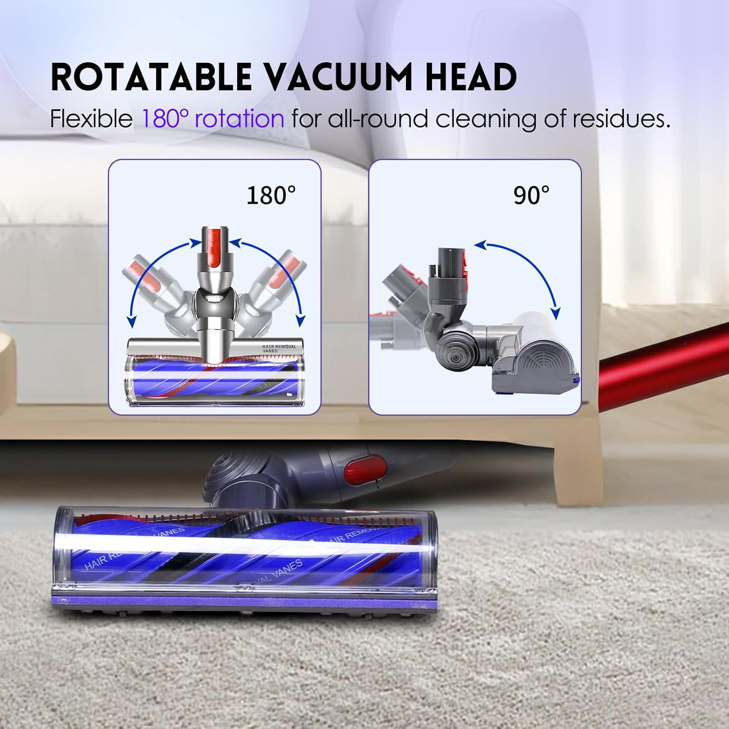 Upgrade Anti-Tangle Replacement Vacuum Head Compatible with Dyson V7,V8, Cyclone V10,V11,V15 Cordless Vacuum Cleaners, Suitable for Carpets,Rugs,Hardwood Floor image number 4