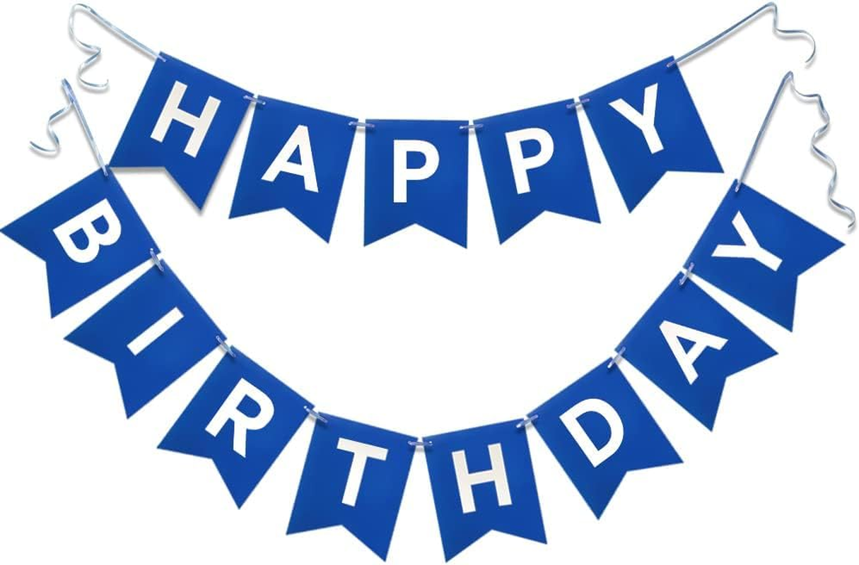 Lumjoy Large Navy Blue Happy Birthday Banner Nautical Theme - Boys and Girls Party Supplies Garland Decorations Signs & Nursery Hanging Decor - 13-Piece Set image number 2