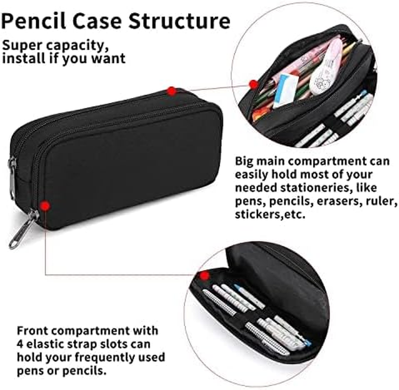 Della Gao Pencil Case Girls Large Aesthetic for Men and Women, Black, L, Minimalist - Black image number 5