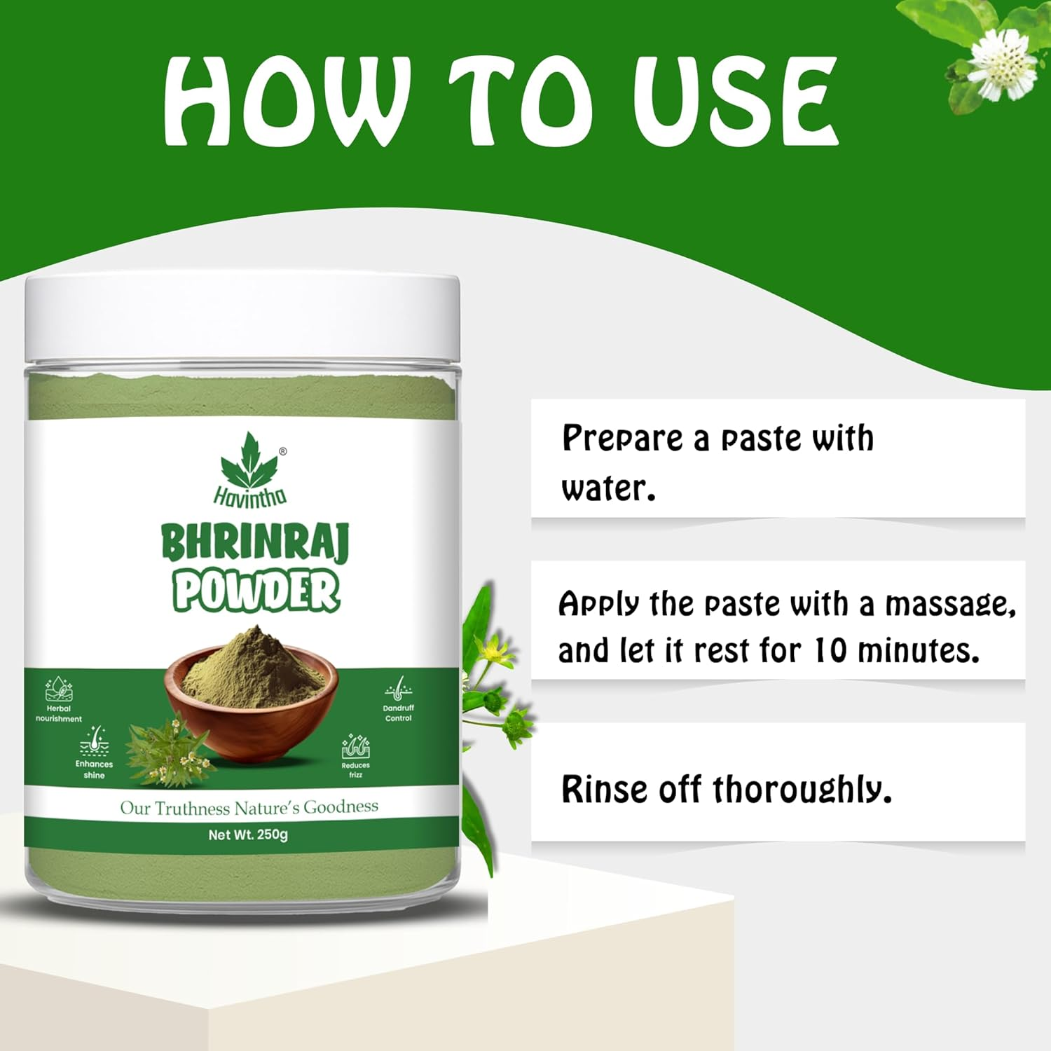 Havintha Bhringraj Powder for Hair Growth Split Ends Nourishment - 227 Grams image number 6