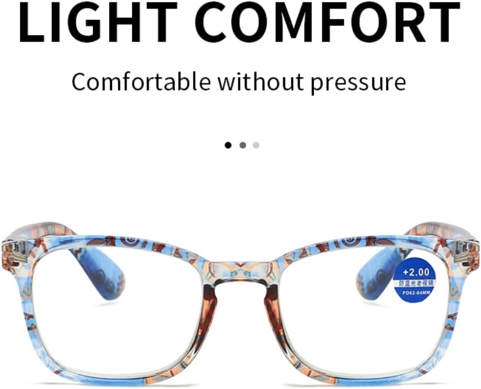 Reading Glasses 2 Pairs Fashion Ladies Readers Magnifying Readers anti Blue-Ray Spring Hinge with Pattern Print Lightweight Comfortable Eyeglasses for Women | Purple Pink Blue Green image number 3