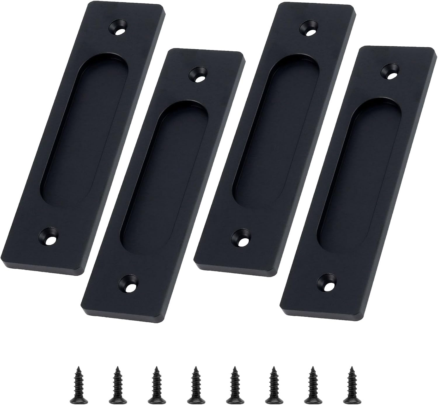 4 PCS Sliding Barn Door Handle, Black Recessed Finger Flush Pull, Aluminum Alloy Handles Drawer Handles, Finger Pull, Pocket Door Pull with 8 Screws (Black) image number 1