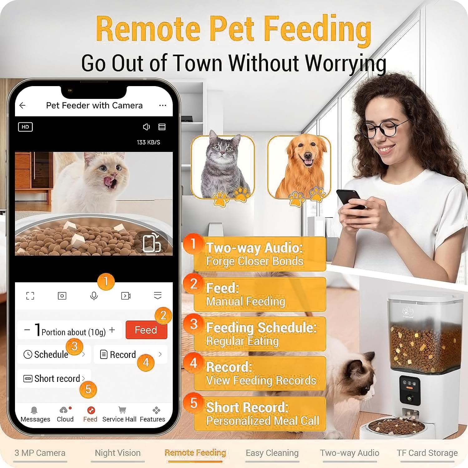 VIC Automatic Cat Feeder with 2K Camera: 5G Wifi Automatic Dog Feeder with Night Vision,Cat Food Dispenser with 7L Large Food Storage Container for Multiple Pet,Detachable for Easy Clean